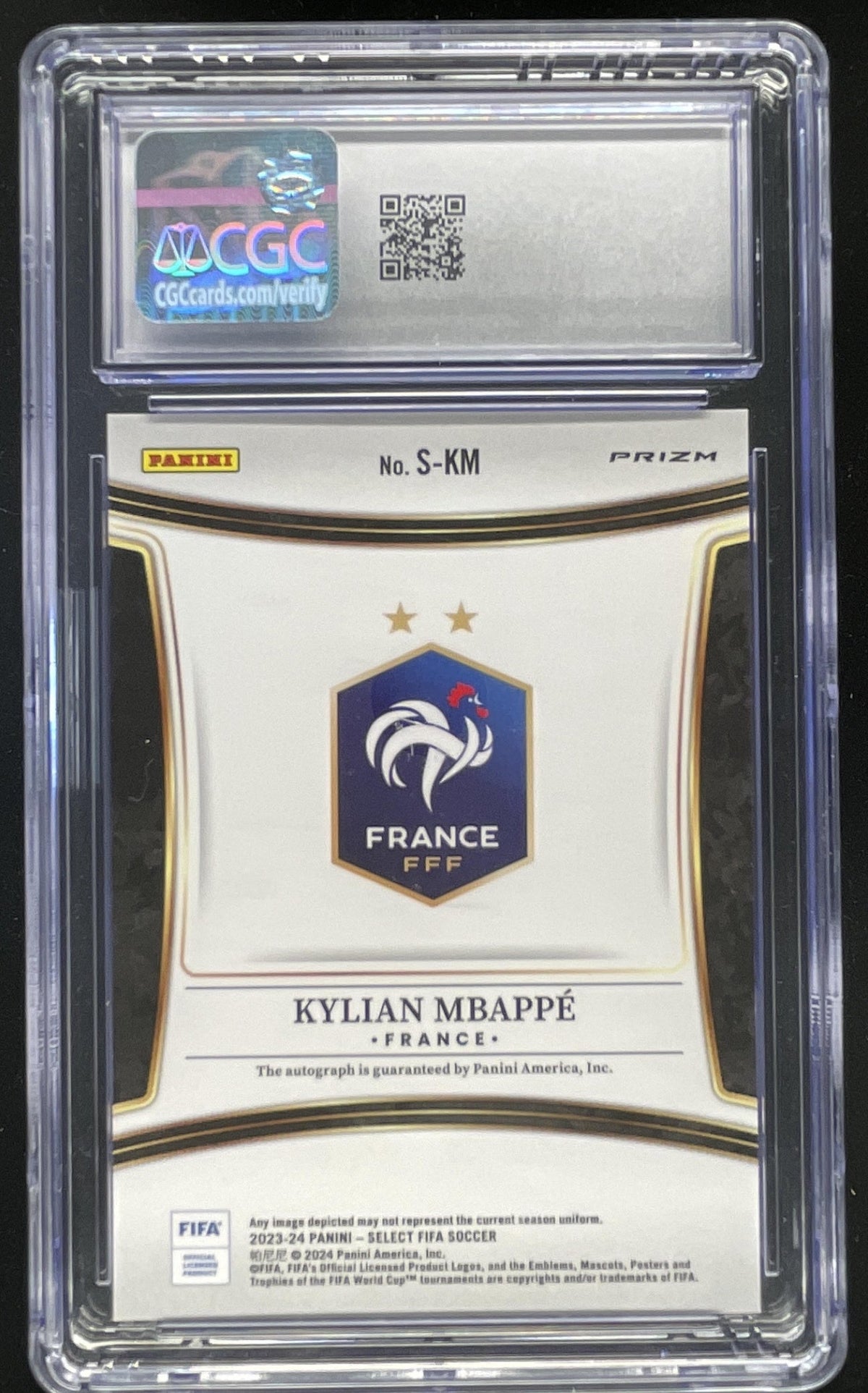 2023-24 Panini Select FIFA Signatures Red #S-KM Kylian Mbappe Auto CGC 10 product image 2, provided for visual reference and