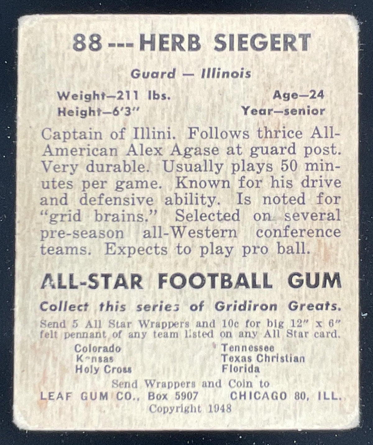1948 Leaf #88 Herb Siegert product image 2, provided for visual reference and product detail review