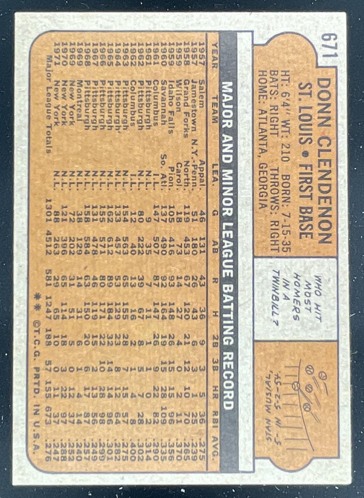 1972 Topps #671 Donn Clendenon product image 2, provided for visual reference and product detail review