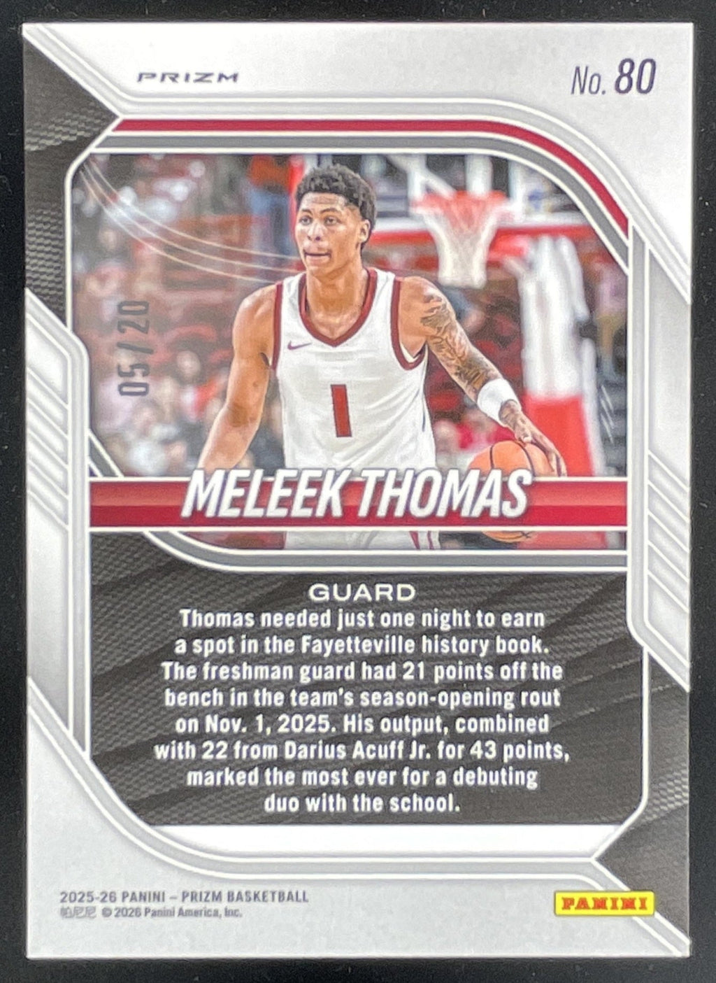 2025-26 Panini Prizm Cherry Blossom Prizm #80 Meleek Thomas /20 product image 2, provided for visual reference and product