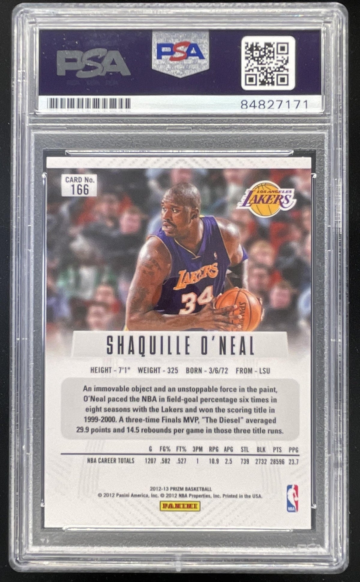 2012-13 Panini Prizm #166 Shaquille O'Neal PSA Authentic Autograph product image 2, provided for visual reference and