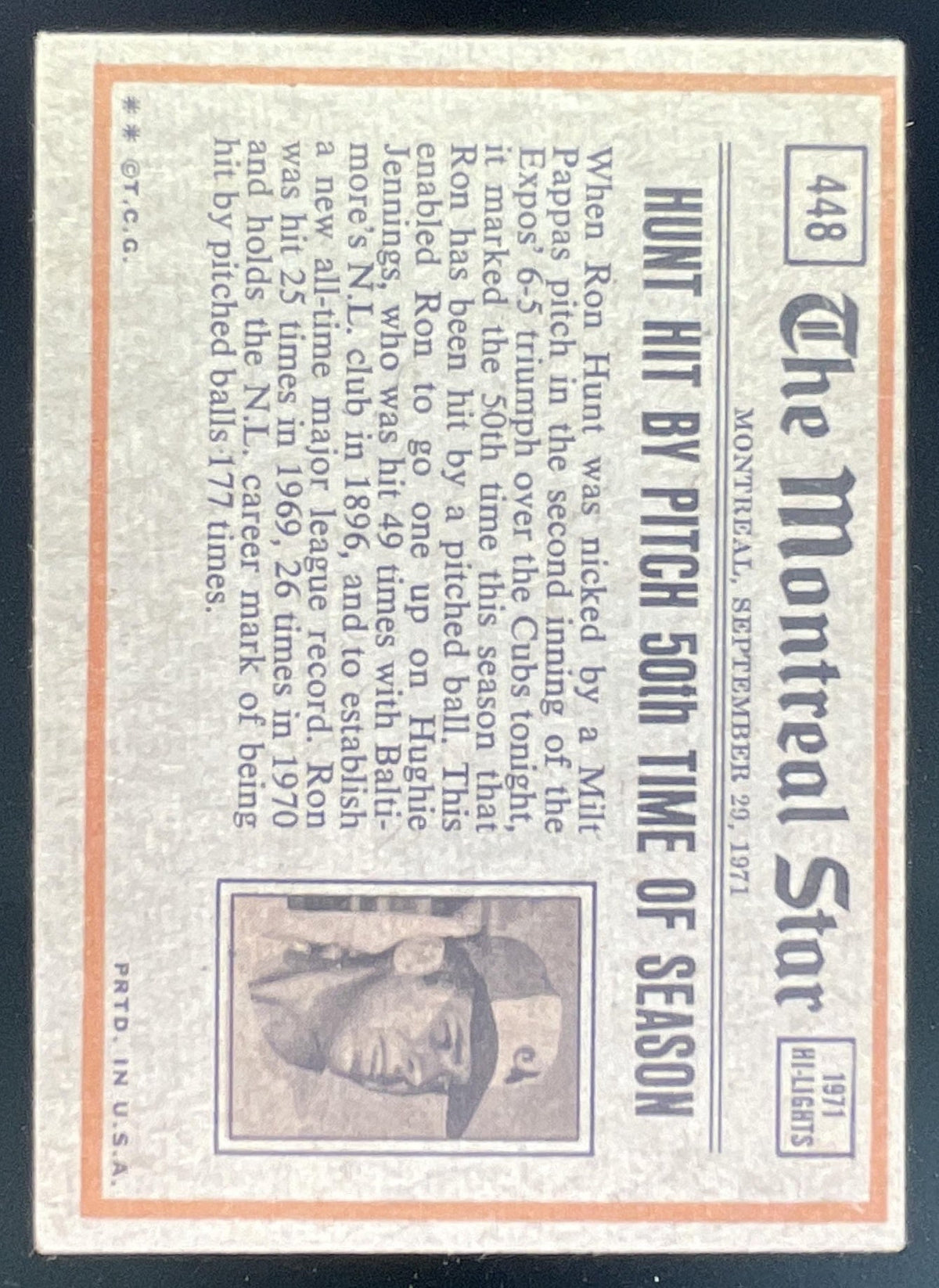 1972 Topps #448 Willie Stargell product image 2, provided for visual reference and product detail review