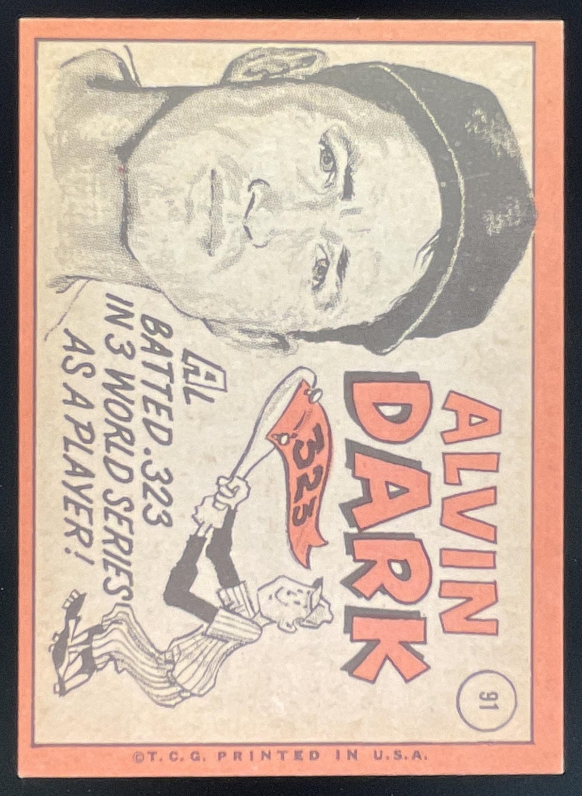 1969 Topps #91 Al Dark product image 2, provided for visual reference and product detail review