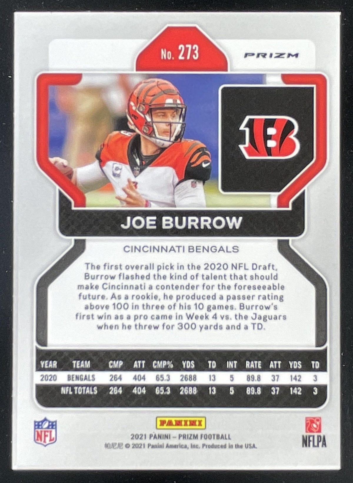 2021 Panini Prizm Black and White Checker #273 Joe Burrow product image 2, provided for visual reference and product detail