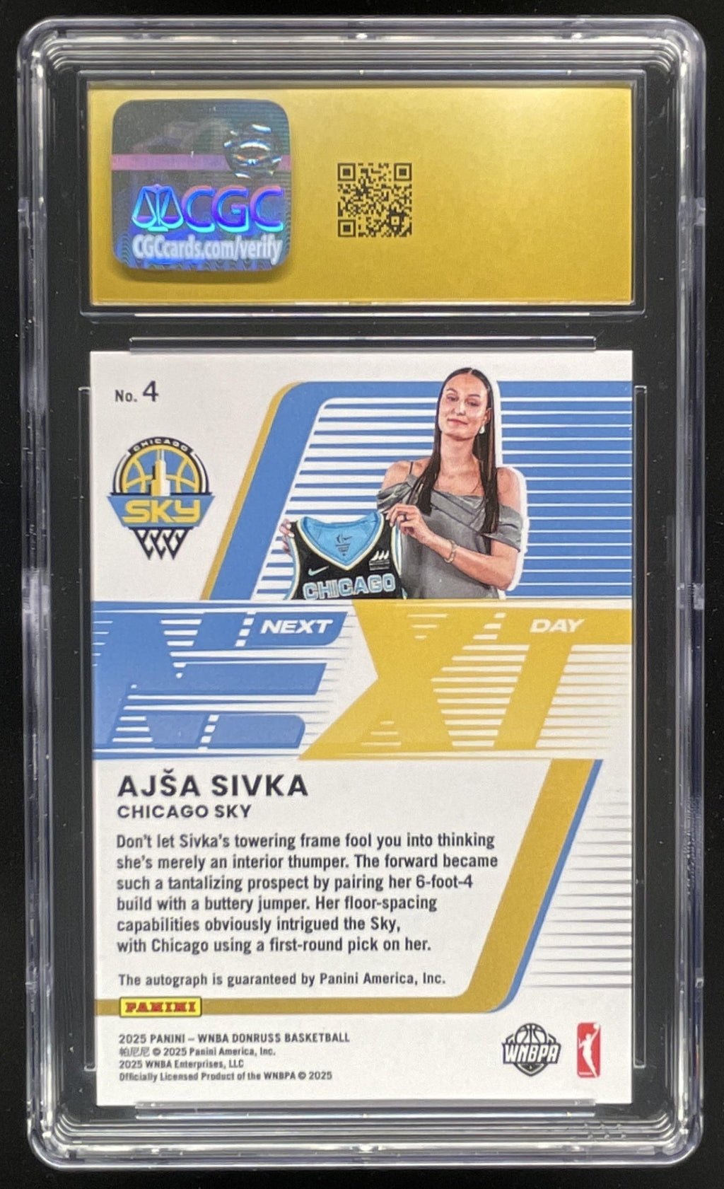 2025 Panini Donruss WNBA Next Day Autographs #4 Ajsa Sivka RC Auto CGC 10 product image 2, provided for visual reference and