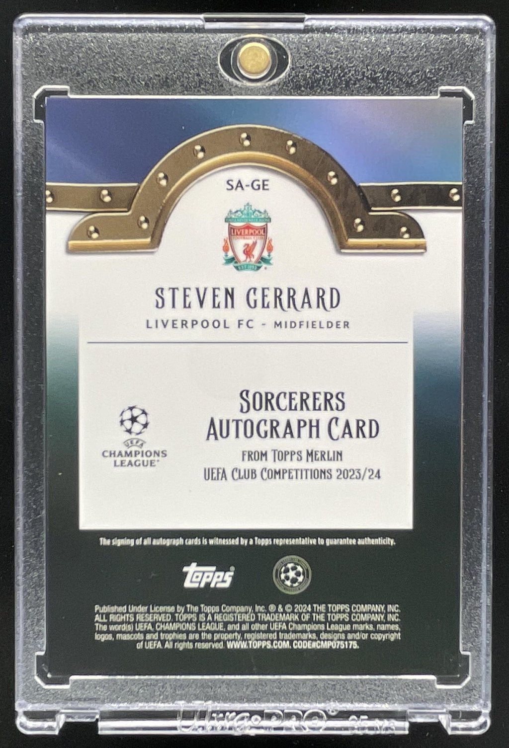 2023-24 Topps Chrome Merlin Sorcerers Gold Refractor #GE Steven Gerrard Auto /50 product image 2, provided for visual