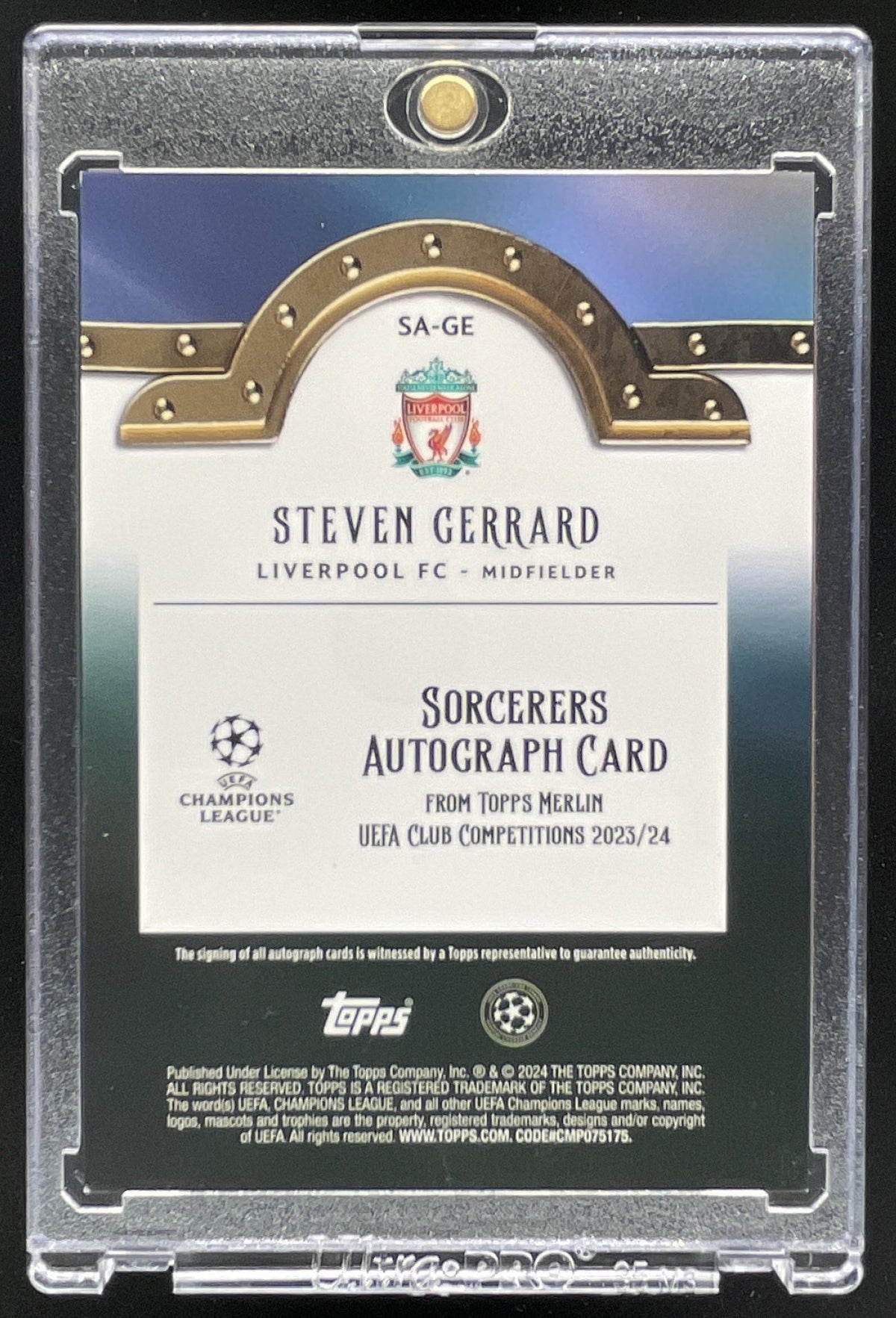 2023-24 Topps Chrome Merlin Sorcerers Gold Refractor #GE Steven Gerrard Auto /50 product image 2, provided for visual