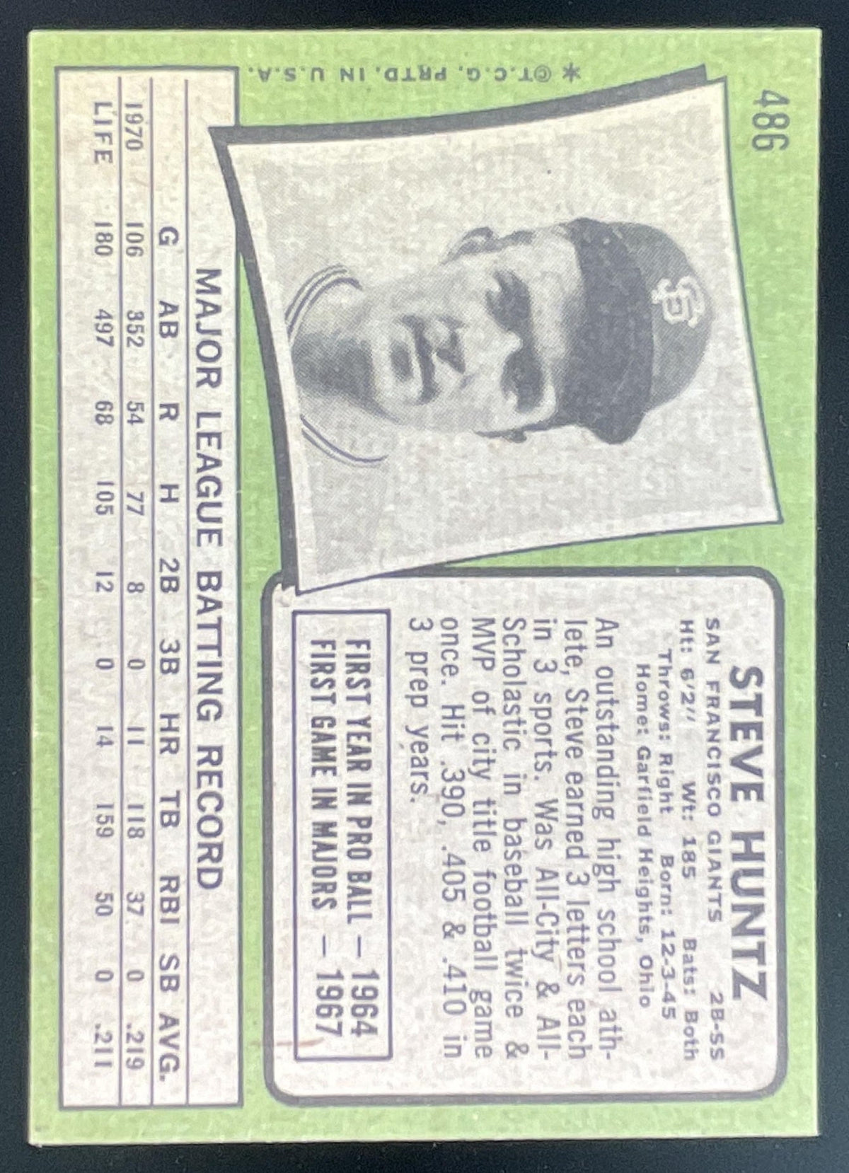 1971 Topps #486 Steve Huntz product image 2, provided for visual reference and product detail review
