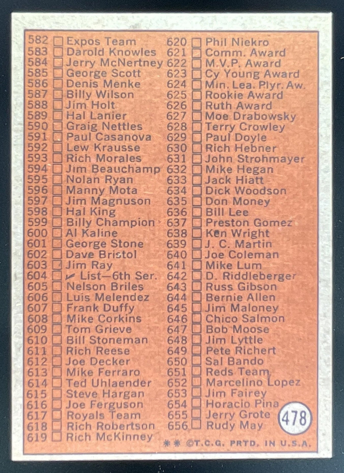 1972 Topps #478 Checklist 5th Series product image 2, provided for visual reference and product detail review