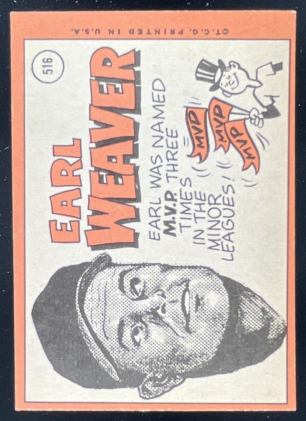 1969 Topps #516 Earl Weaver product image 2, provided for visual reference and product detail review