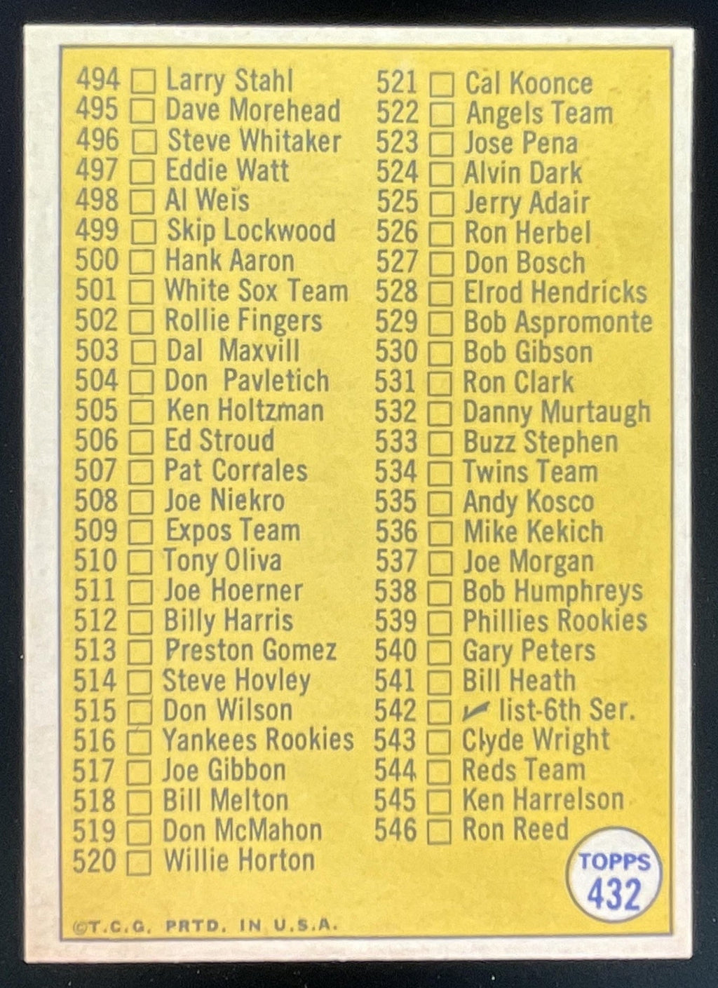 1970 Topps #432 5th Series Checklist 460-546 VAR product image 2, provided for visual reference and product detail review