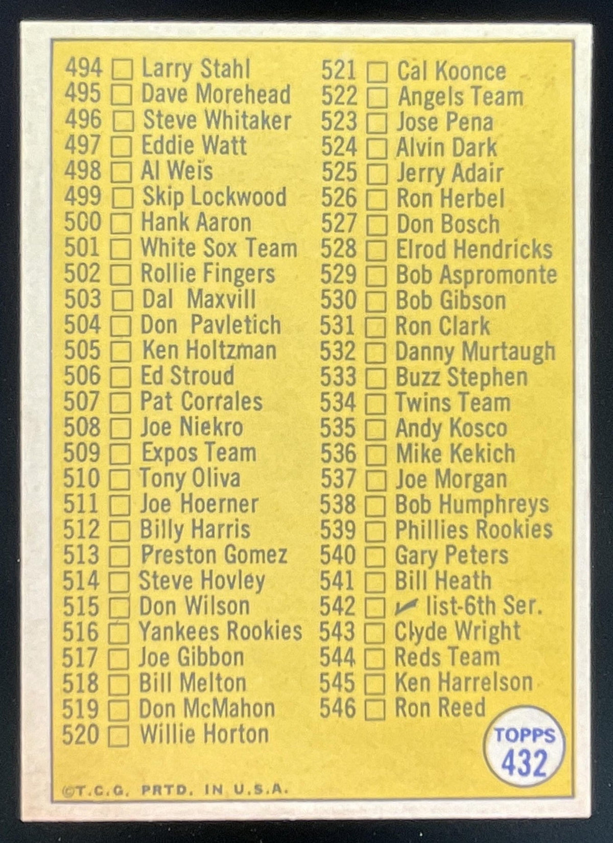 1970 Topps #432 5th Series Checklist 460-546 VAR product image 2, provided for visual reference and product detail review