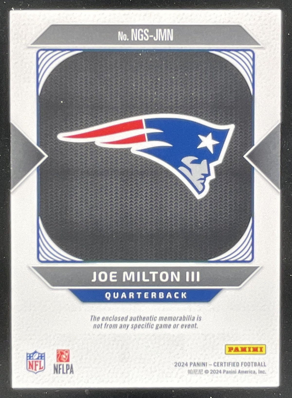 2024 Panini Certified New Generation Jerseys Mirror Teal Joe Milton III /50 product image 2, provided for visual reference