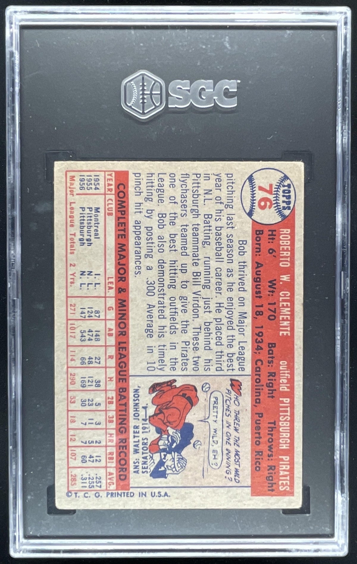 1957 Topps #76 Bob Clemente SGC 3.5 product image 2, provided for visual reference and product detail review