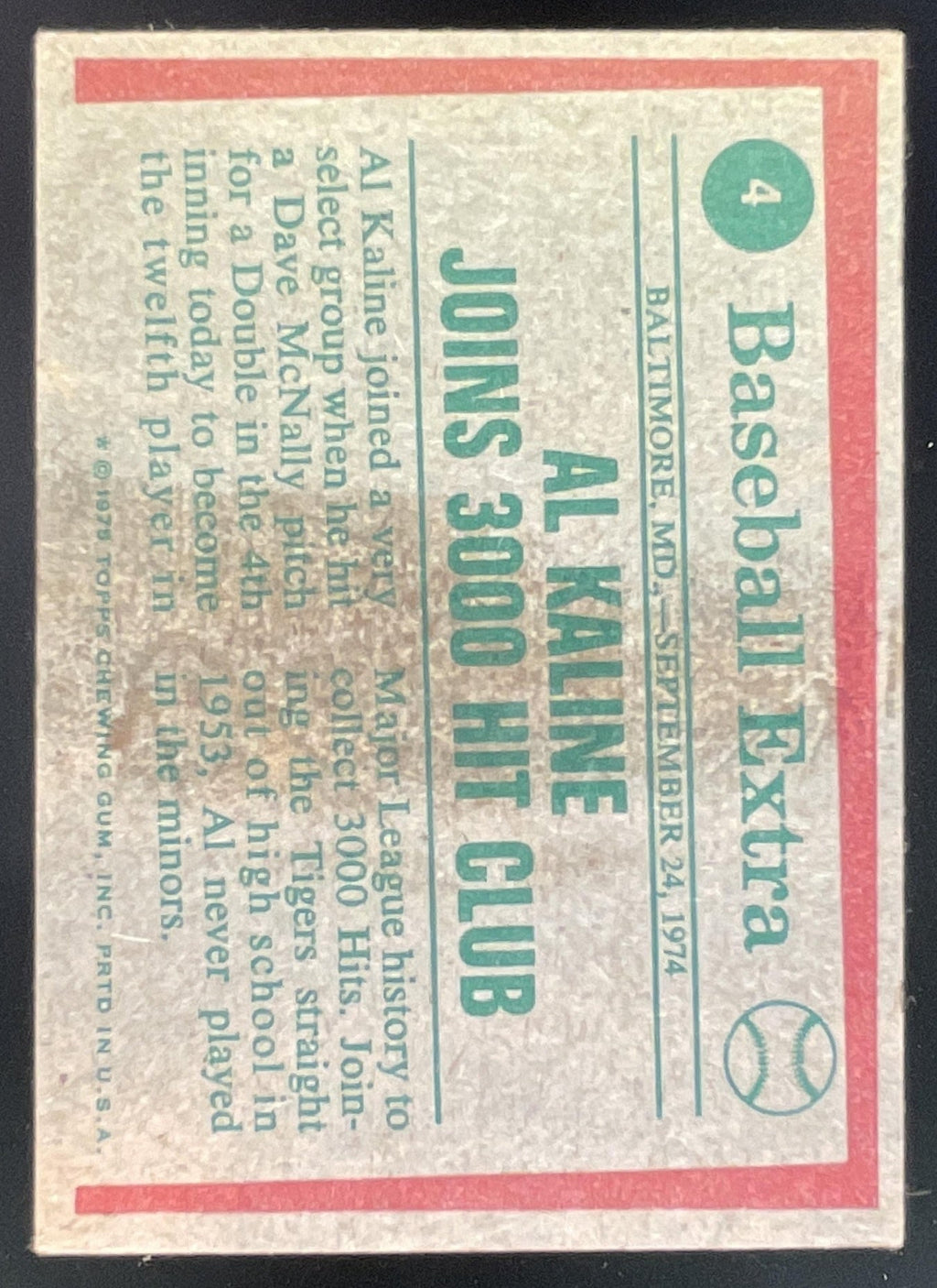 1975 Topps #4 Al Kaline product image 2, provided for visual reference and product detail review