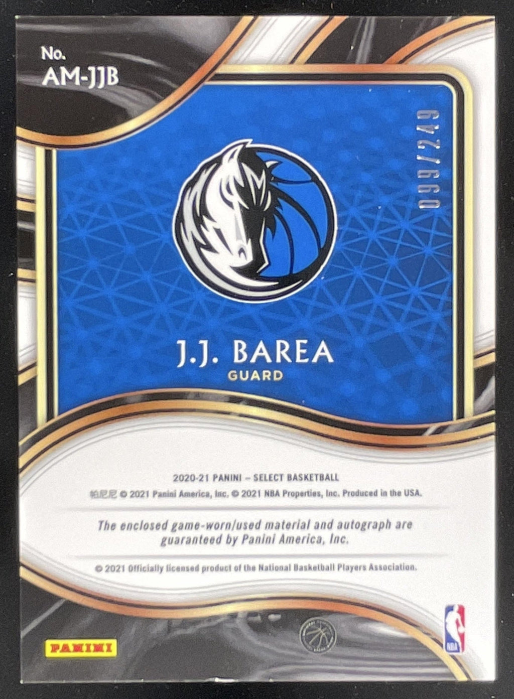 2020-21 Panini Select Autographed Memorabilia #AM-JJB J.J. Barea Auto /249 product image 2, provided for visual reference