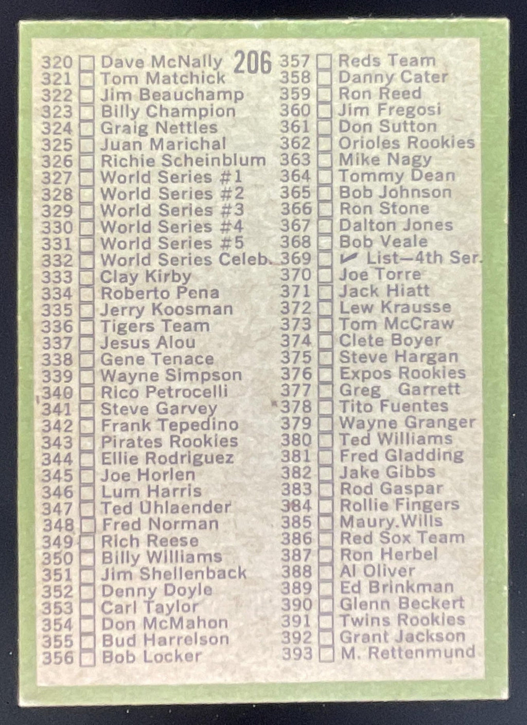 1971 Topps #206 Checklist: 264-393 product image 2, provided for visual reference and product detail review