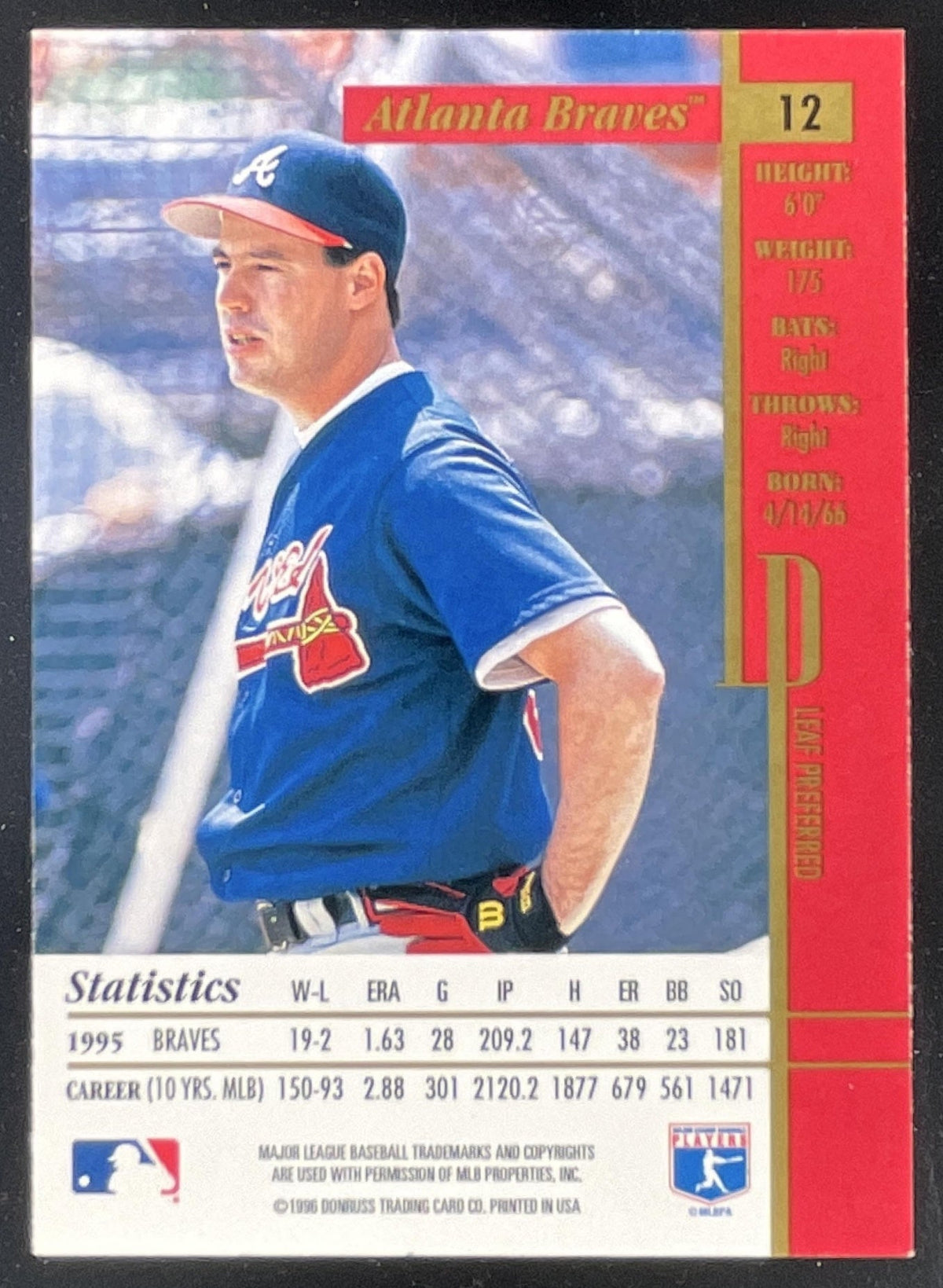 1996 Leaf Preferred #12 Greg Maddux product image 2, provided for visual reference and product detail review