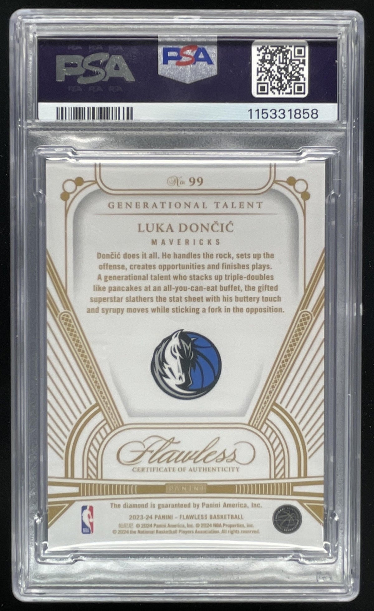 2023-24 Panini Flawless Generational Talent Bronze #99 Luka Doncic /3 PSA 10 product image 2, provided for visual reference