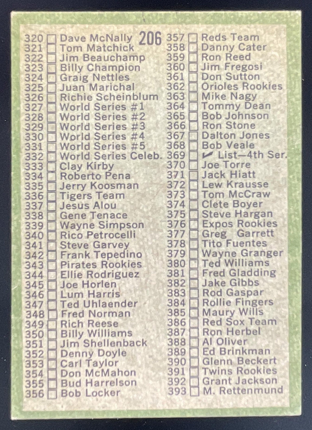 1971 Topps #206 Checklist: 264-393 product image 2, provided for visual reference and product detail review