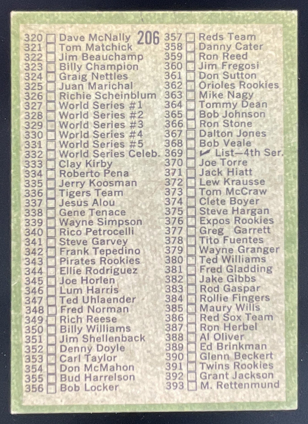 1971 Topps #206 Checklist: 264-393 product image 2, provided for visual reference and product detail review