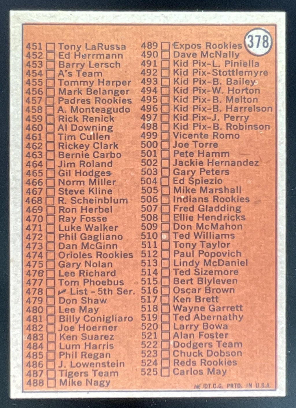 1972 Topps #378a Checklist 4th Series VAR product image 2, provided for visual reference and product detail review
