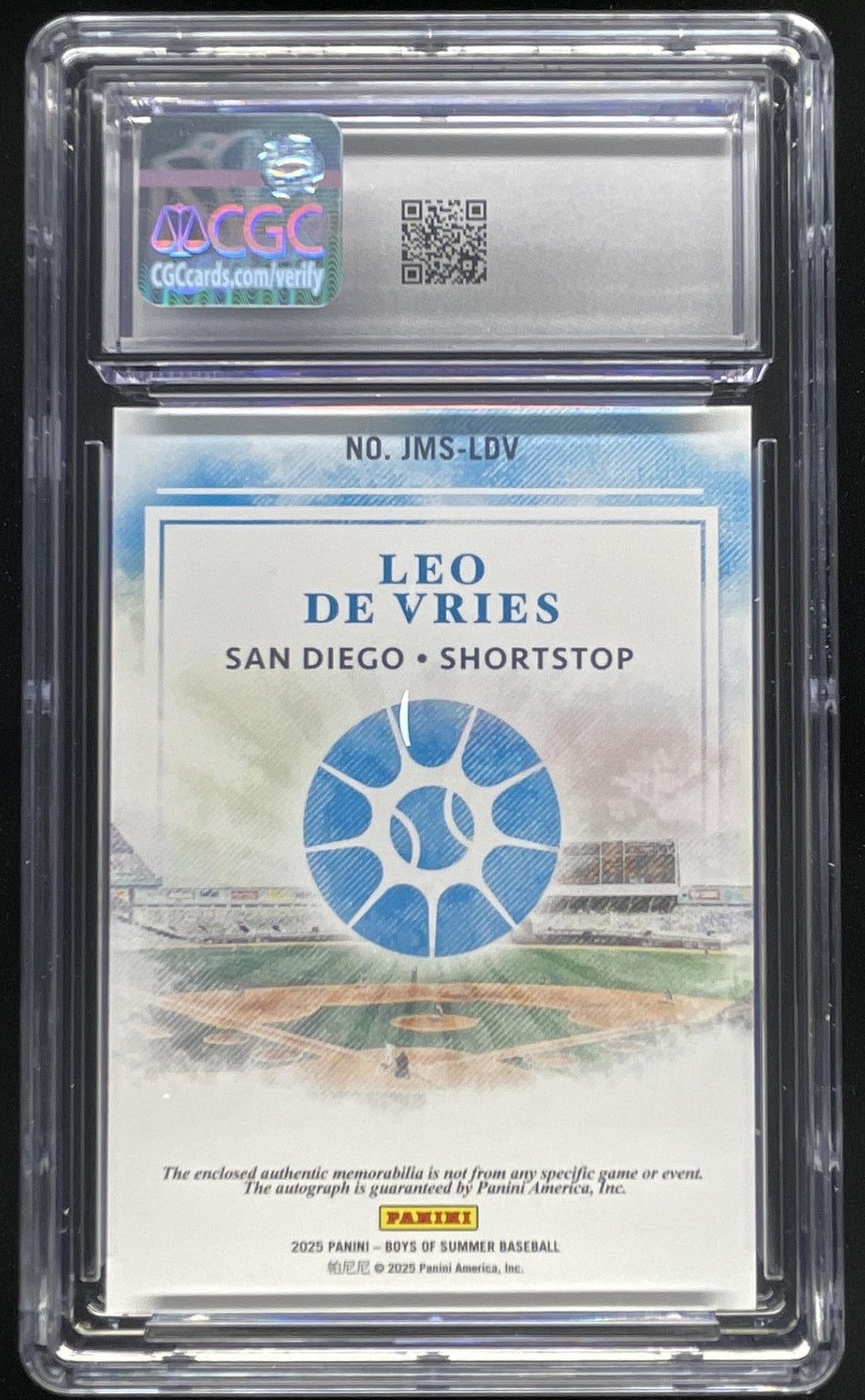 2025 Boys of Summer Jumbo Material Holo Silver #LDV Leo De Vries Auto /25 CGC 10 product image 2, provided for visual