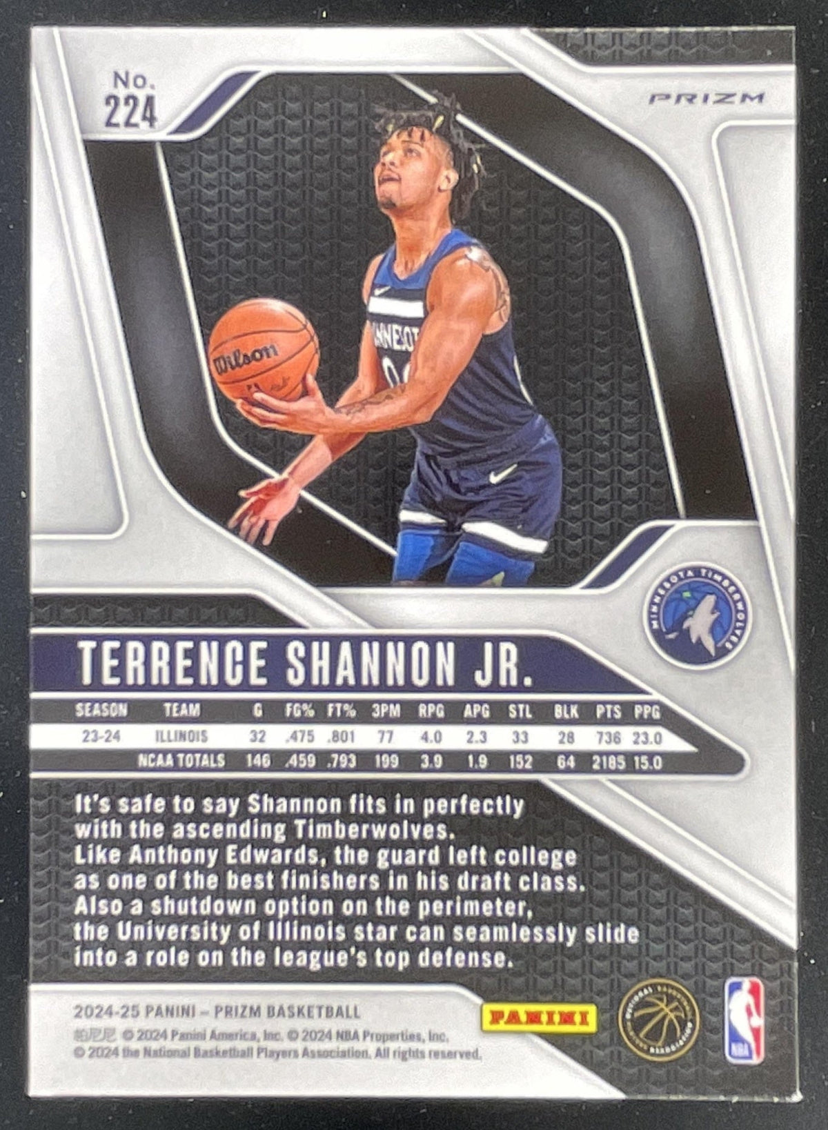 2024-25 Panini Prizm Choice Blue, Yellow and Green #224 Terrence Shannon Jr. RC product image 2, provided for visual