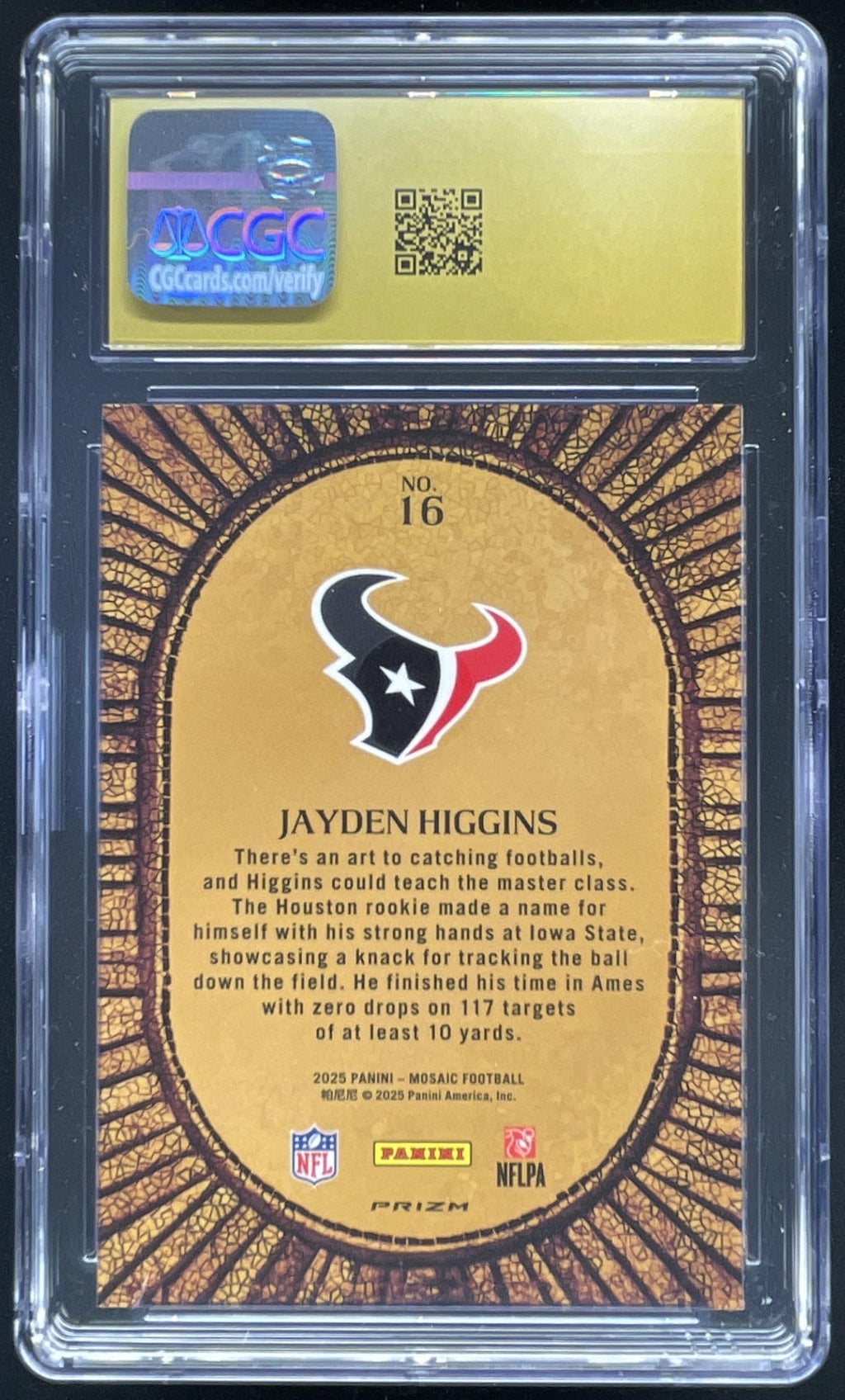 2025 Panini Mosaic Micro Mosaic #16 Jayden Higgins RC CGC 10 product image 2, provided for visual reference and product