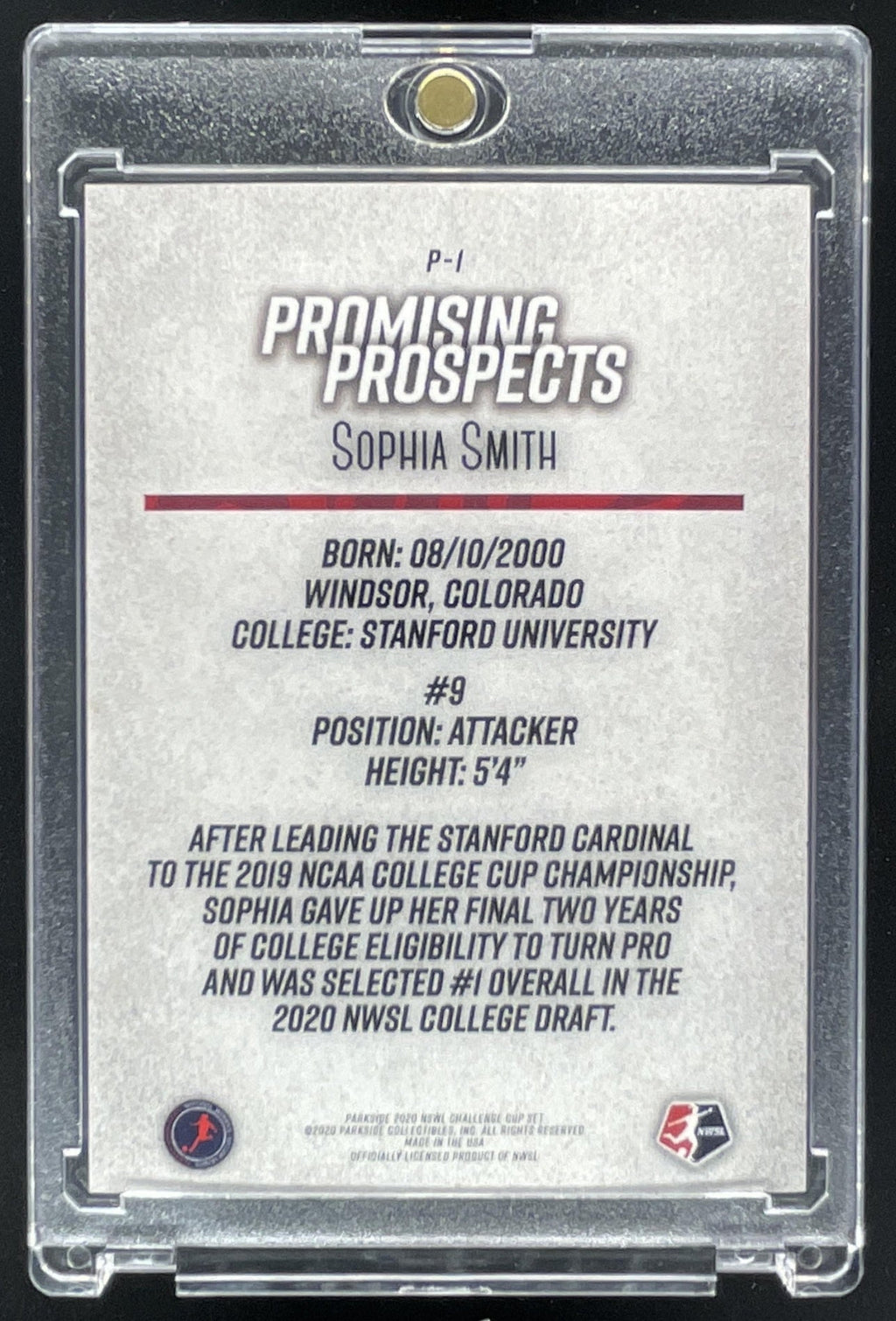 2020 Parkside NWSL Promising Prospects #P-1 Sophia Smith product image 2, provided for visual reference and product detail