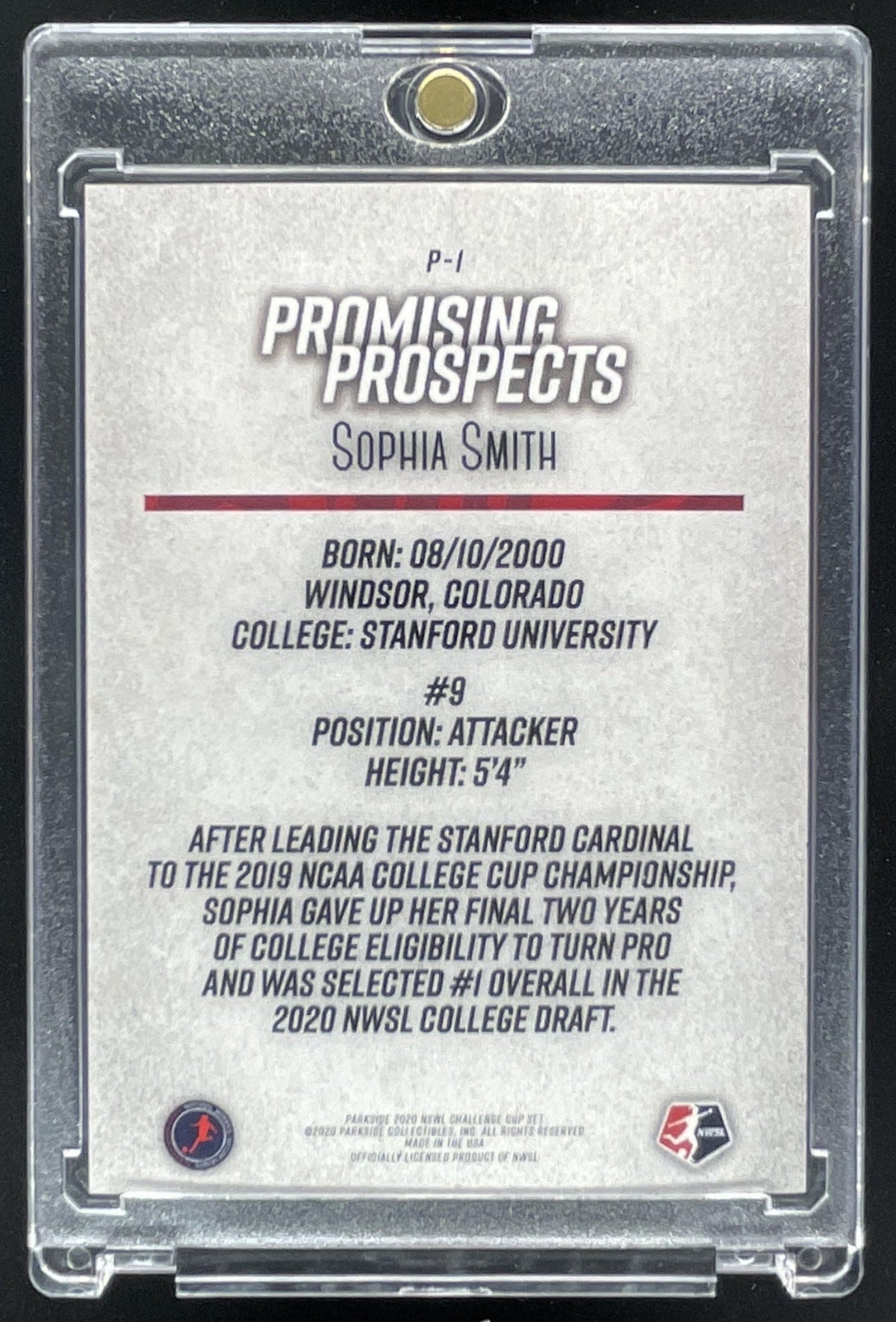 2020 Parkside NWSL Promising Prospects #P-1 Sophia Smith product image 2, provided for visual reference and product detail