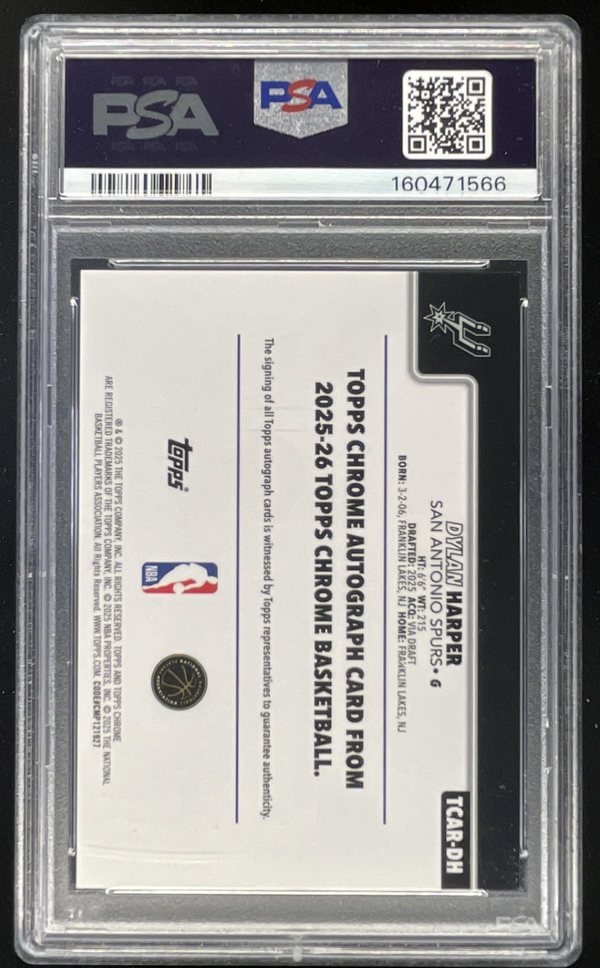 2025-26 Topps Chrome Rookie Green #TCAR-DH Dylan Harper RC Auto /99 PSA 8 product image 2, provided for visual reference and