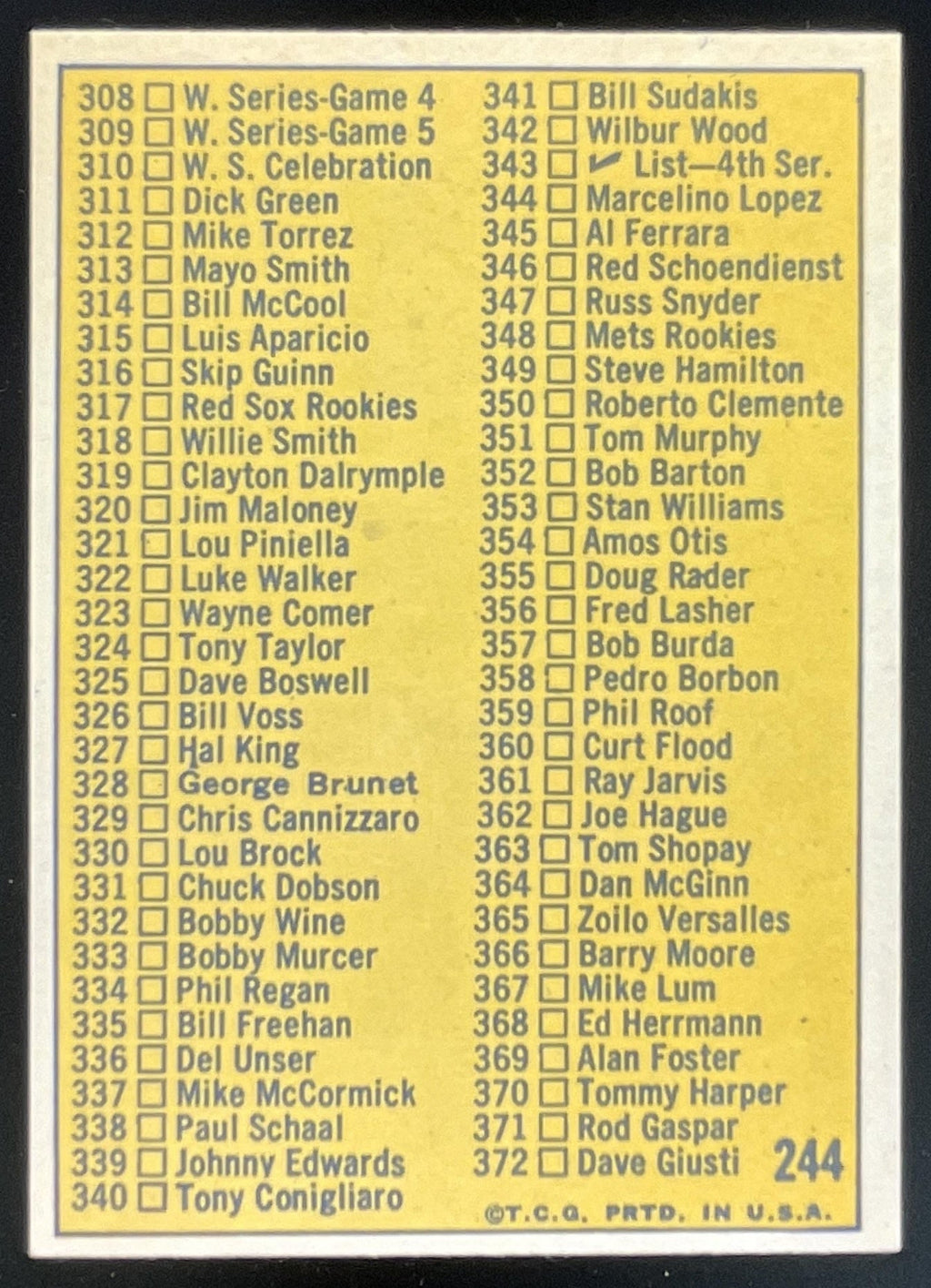 1970 Topps #244 3rd Series Checklist 264-372 VAR product image 2, provided for visual reference and product detail review