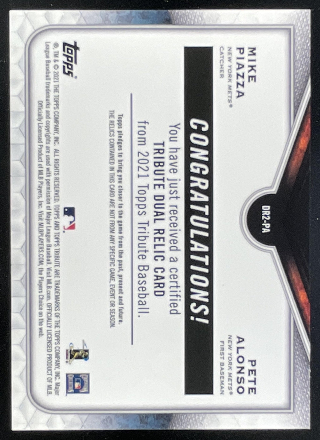 2021 Topps Tribute Dual Relics Two Player Green Mike Piazza Pete Alonso /99 product image 2, provided for visual reference