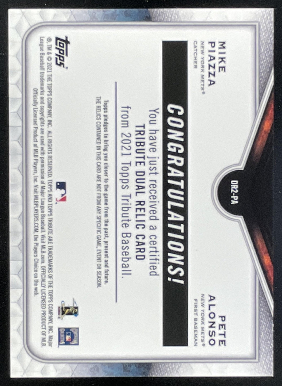 2021 Topps Tribute Dual Relics Two Player Green Mike Piazza Pete Alonso /99 product image 2, provided for visual reference