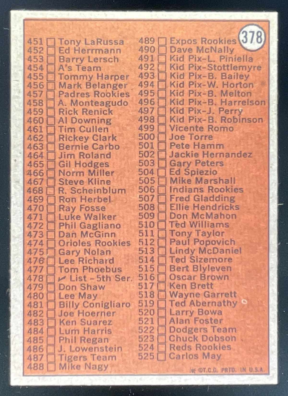 1972 Topps #378a Checklist 4th Series VAR product image 2, provided for visual reference and product detail review