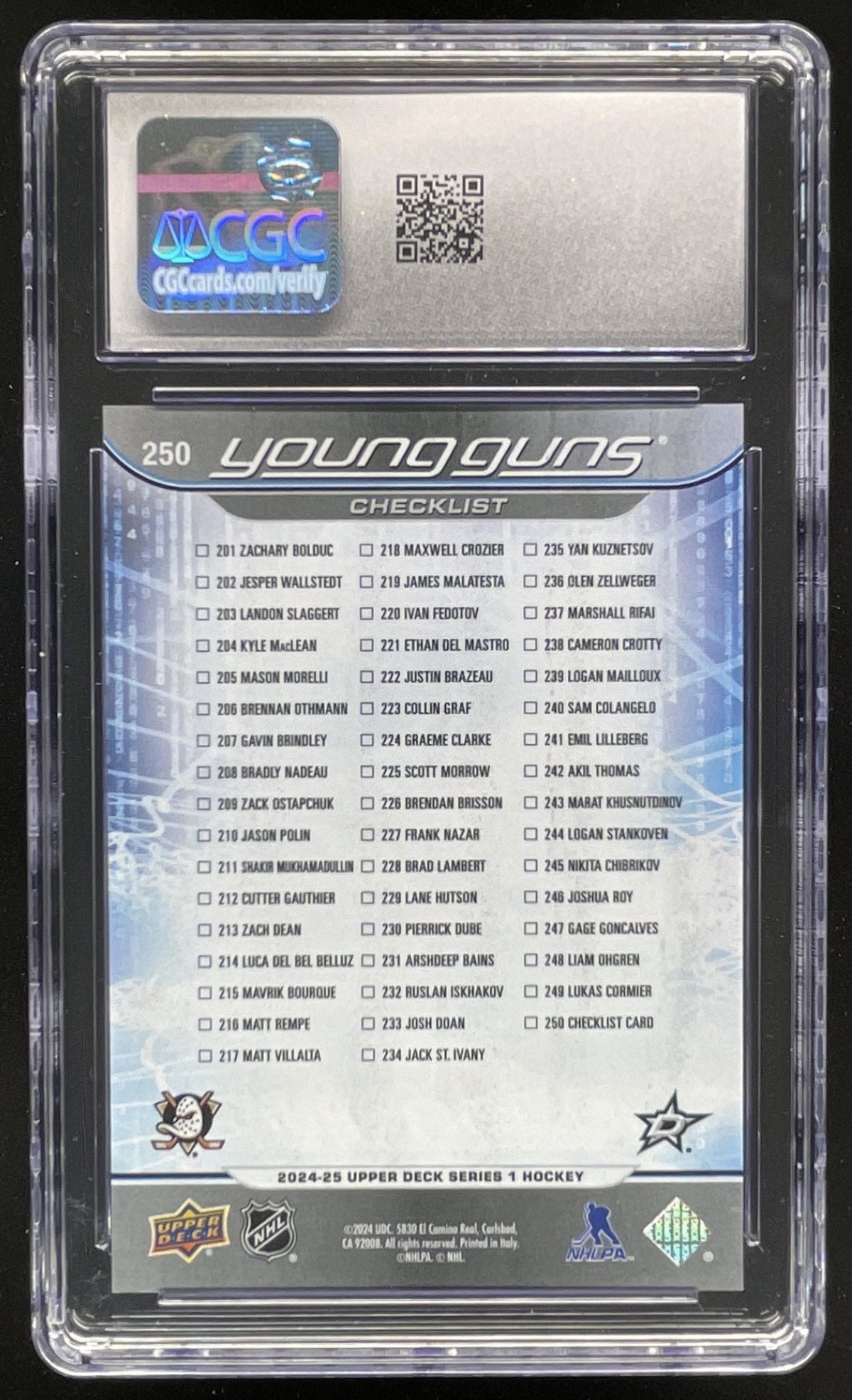 2024-25 Upper Deck #250 Cutter Gauthier Logan Stankoven Young Guns CGC 10 product image 2, provided for visual reference and