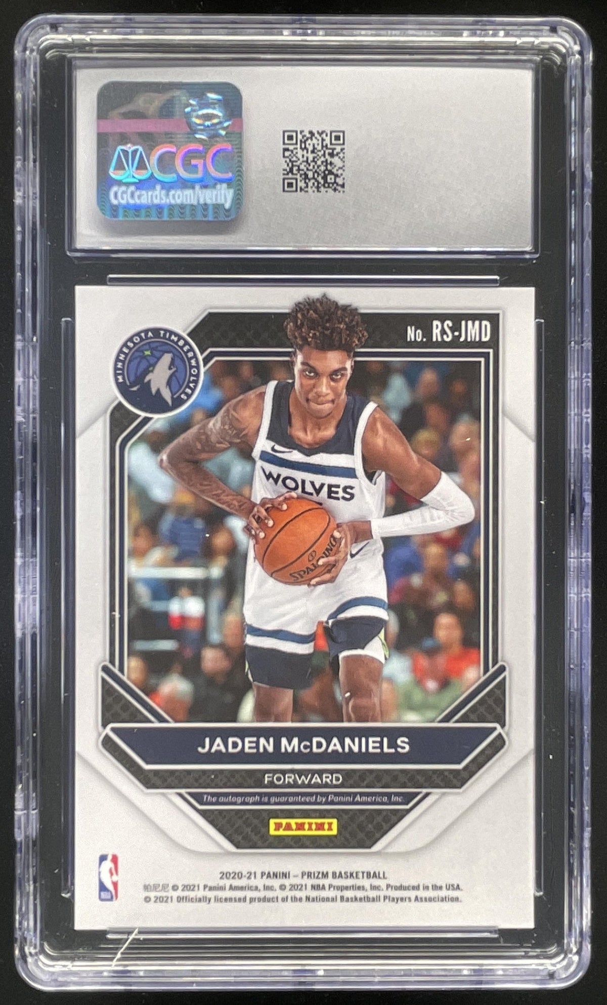 2020-21 Prizm Rookie Signatures #RS-JMD Jaden McDaniels RC Auto CGC 10 product image 2, provided for visual reference and