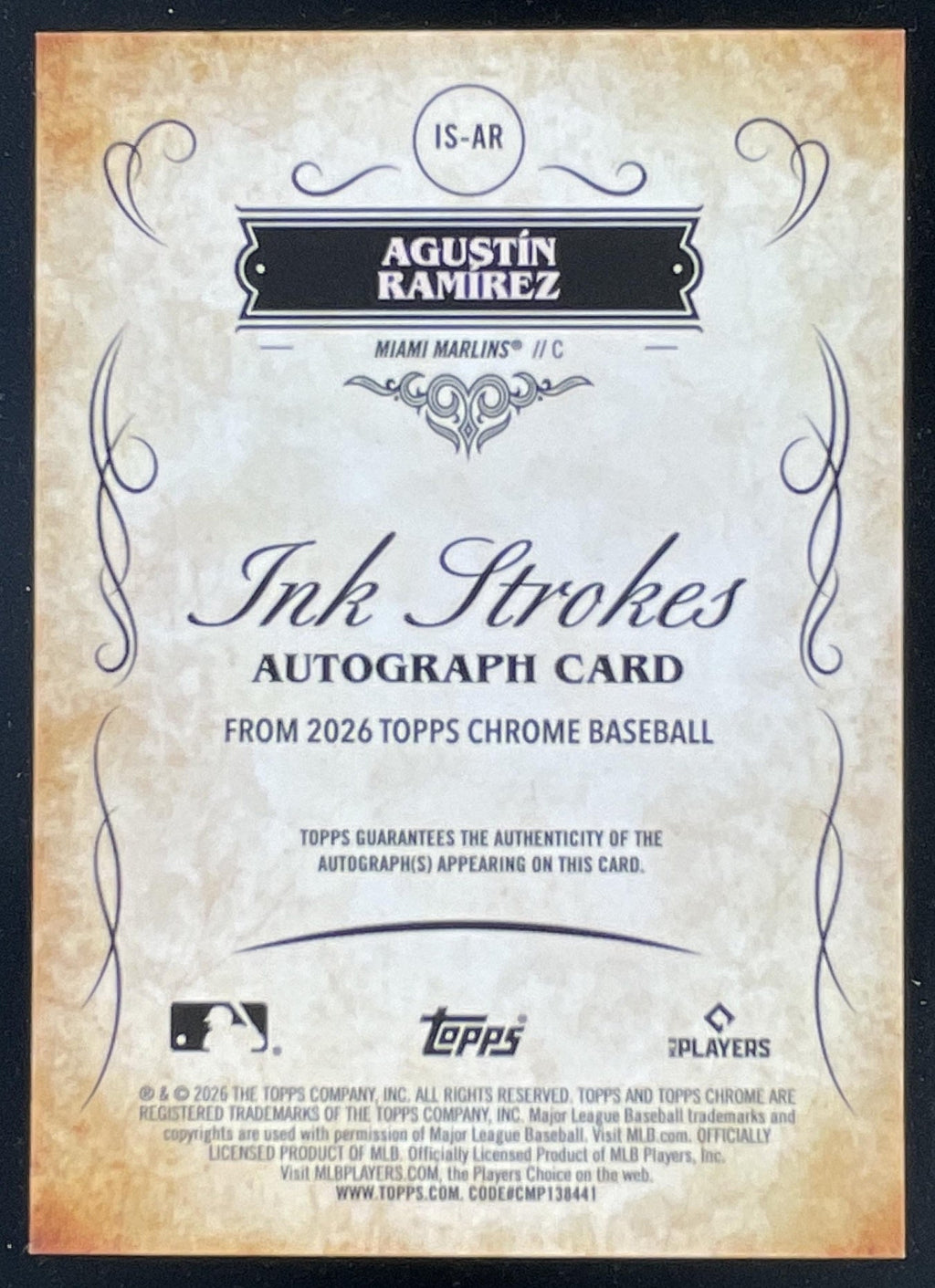 2026 Topps Chrome Ink Strokes Gold #IS-AR Agustin Ramirez SP Auto /50 product image 2, provided for visual reference and