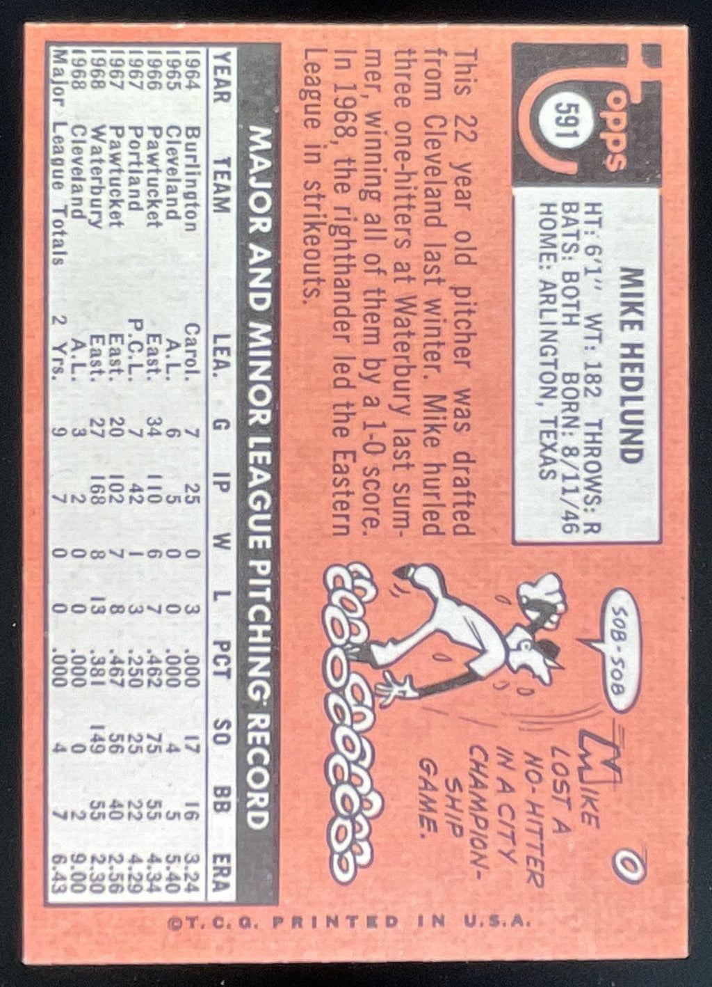 1969 Topps #591 Mike Hedlund product image 2, provided for visual reference and product detail review