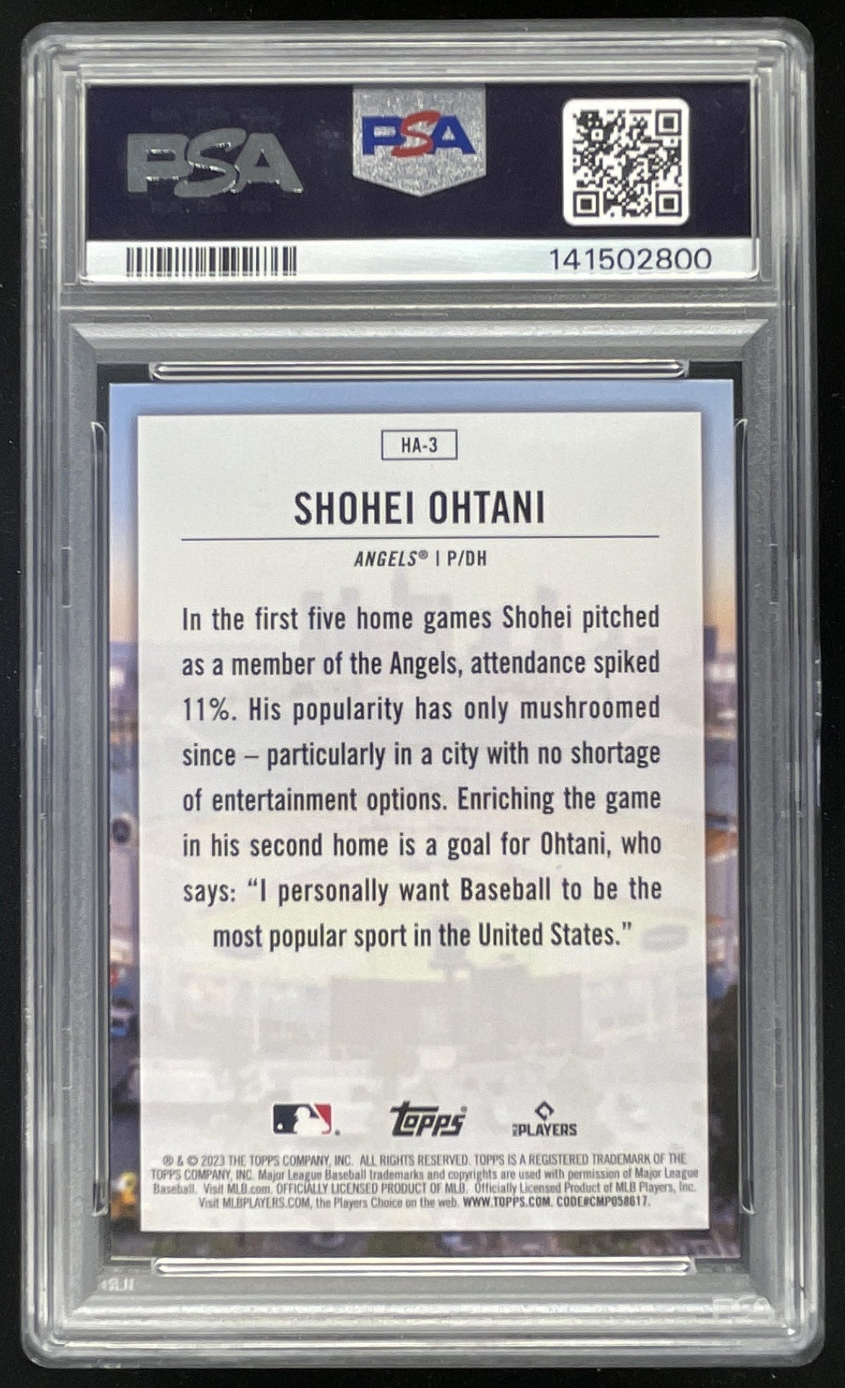 2023 Topps Home Field Advantage #HA-3 Shohei Ohtani PSA 10 product image 2, provided for visual reference and product detail