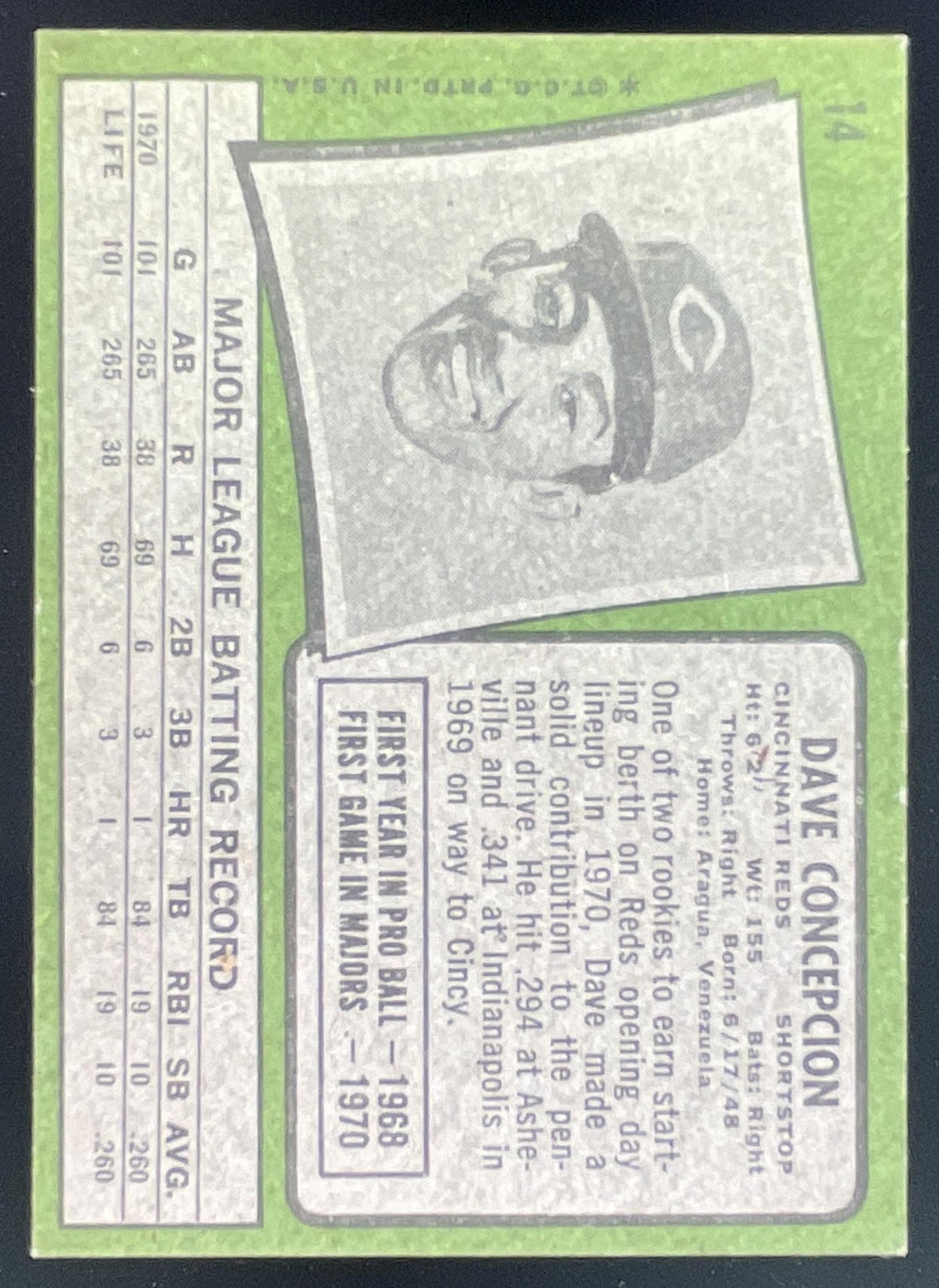 1971 Topps #14 Dave Concepcion RC product image 2, provided for visual reference and product detail review