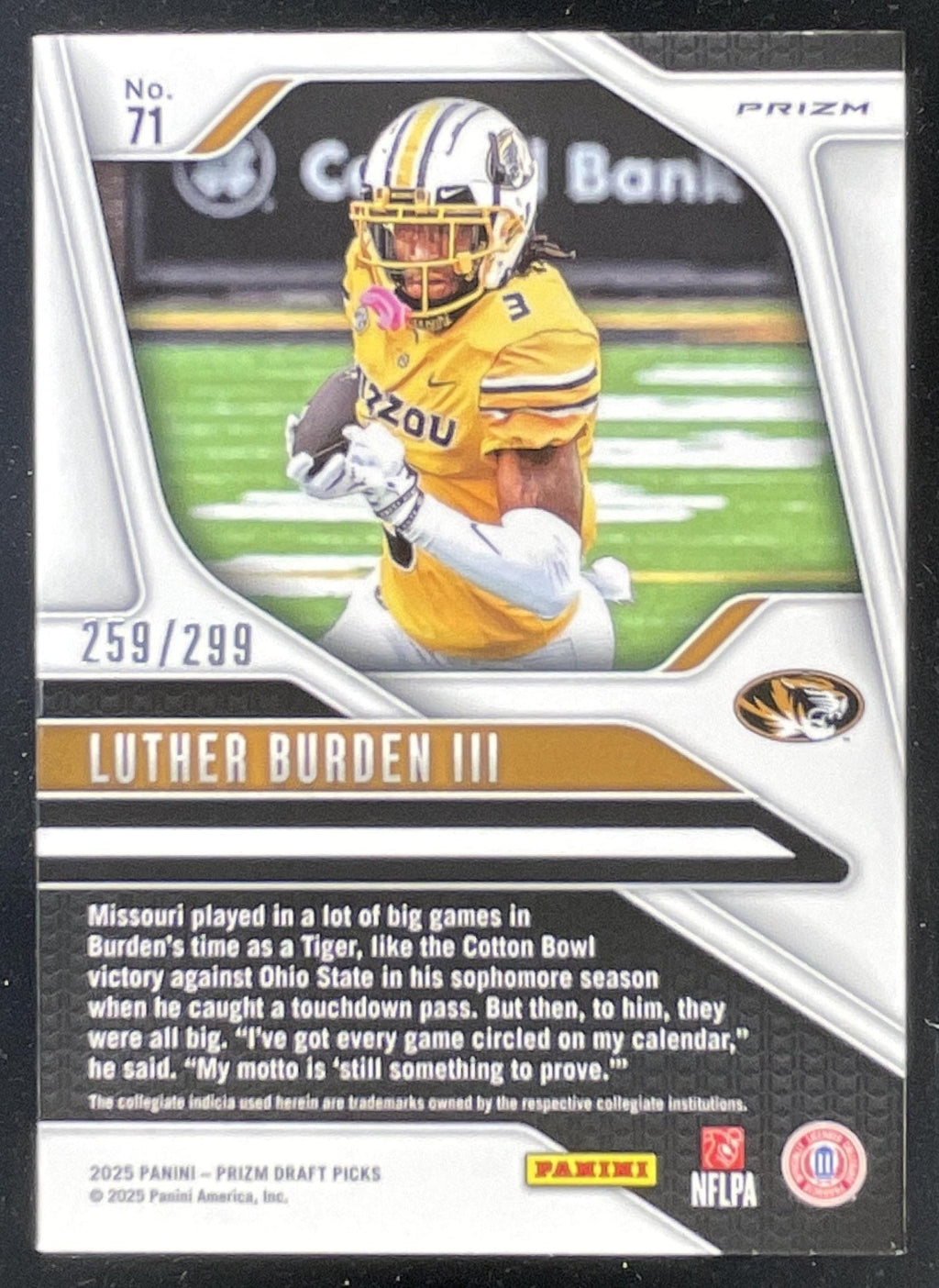 2025 Panini Prizm Draft Picks Blue Wave Prizm #71 Luther Burden III RC /299 product image 2, provided for visual reference