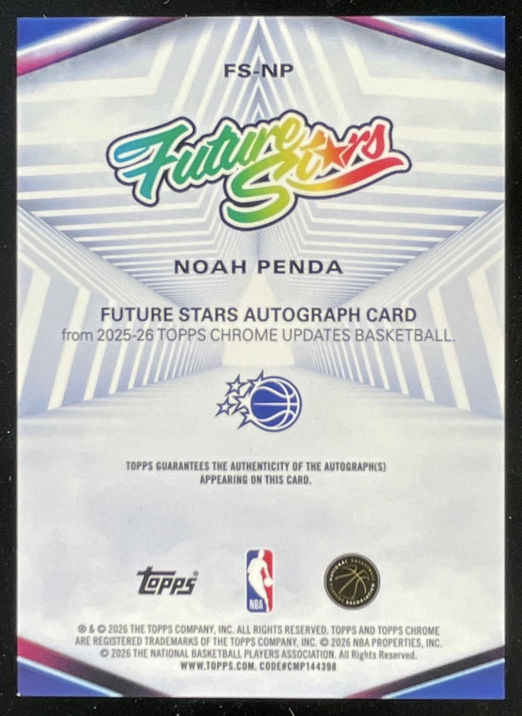 2025-26 Topps Chrome Future Stars Purple #FS-NP Noah Penda RC Auto /75 product image 2, provided for visual reference and