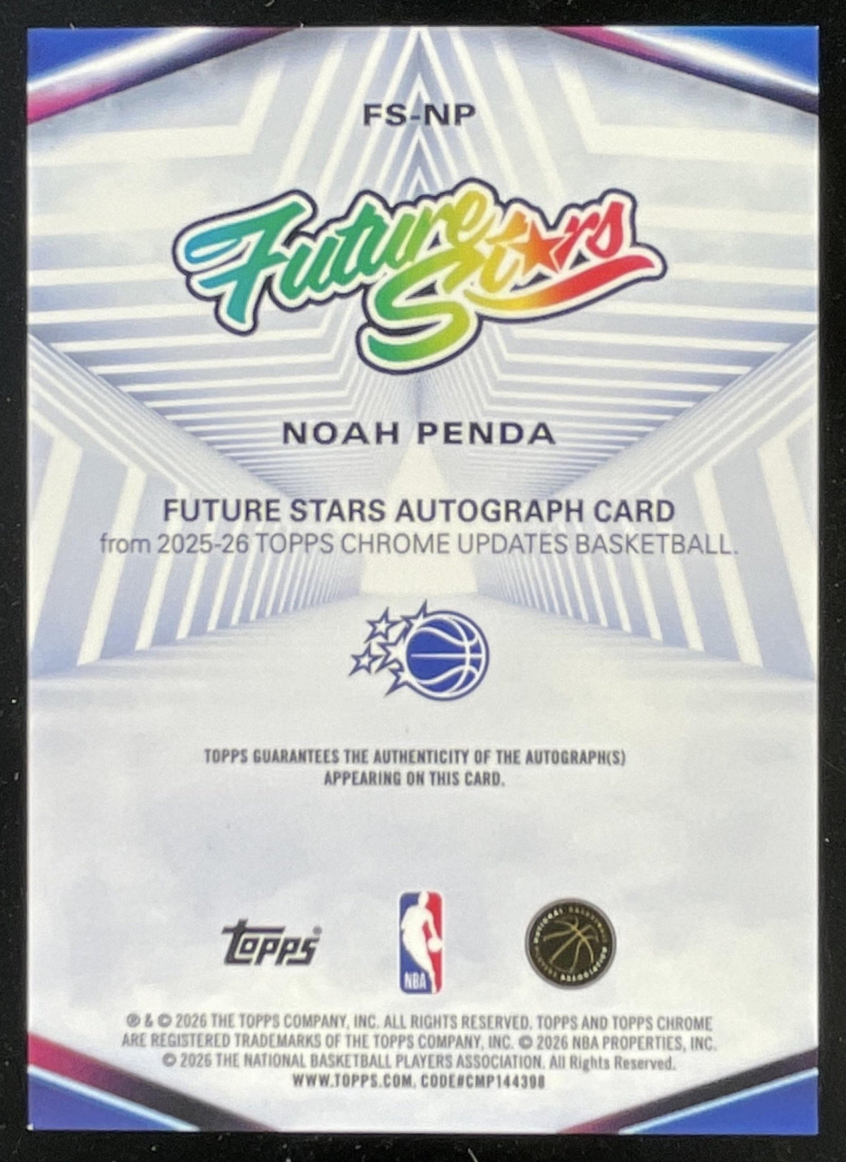 2025-26 Topps Chrome Future Stars Purple #FS-NP Noah Penda RC Auto /75 product image 2, provided for visual reference and