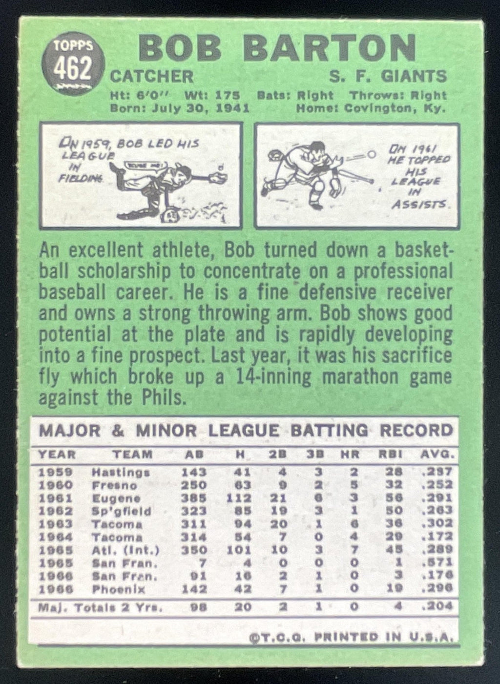 1967 Topps #462 Bob Barton product image 2, provided for visual reference and product detail review