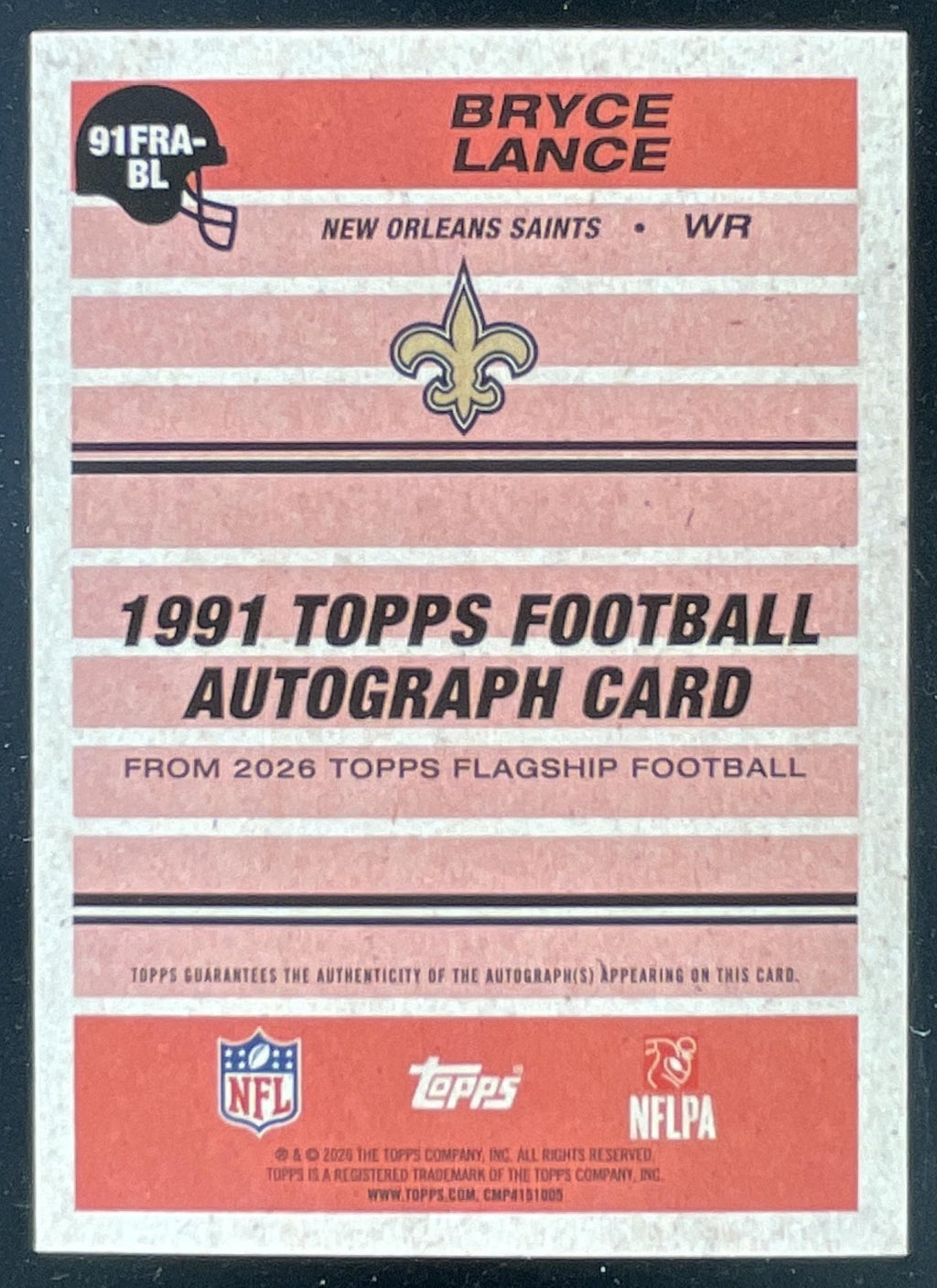 2026 Topps 1991 Topps Rookie Autograph #91FRA-BL Bryce Lance RC Auto product image 2, provided for visual reference and