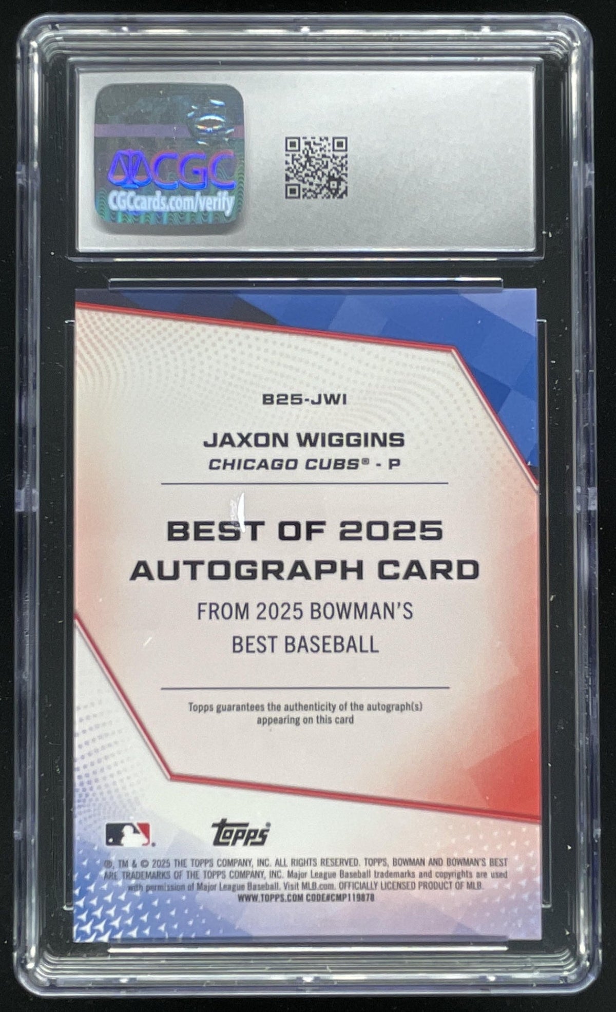 2025 Bowman's Best of 2025 Orange X-Fractor #JWI Jaxon Wiggins Auto /25 CGC 10 product image 2, provided for visual