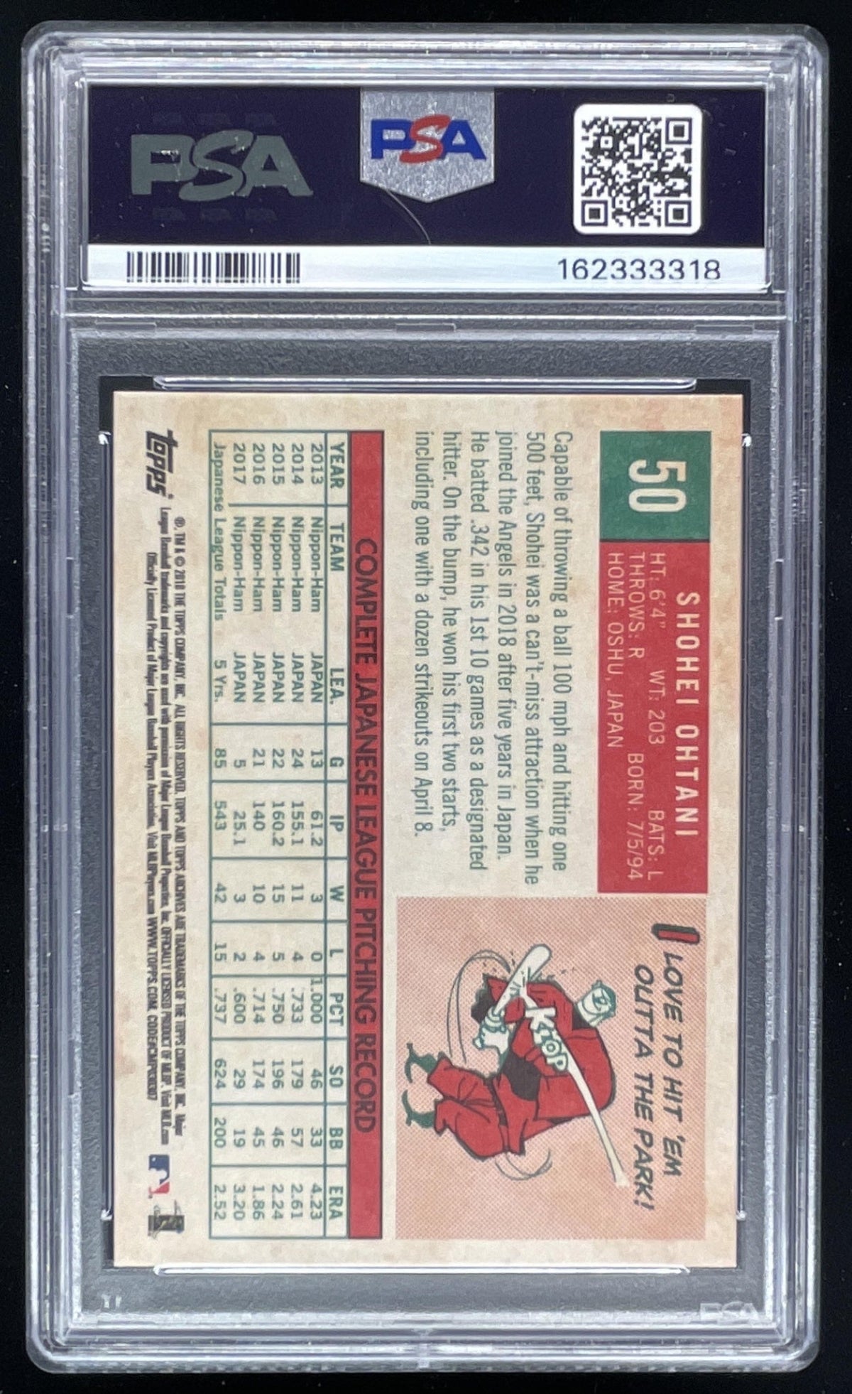 2018 Topps Archives #50 Shohei Ohtani RC PSA 10 product image 2, provided for visual reference and product detail review