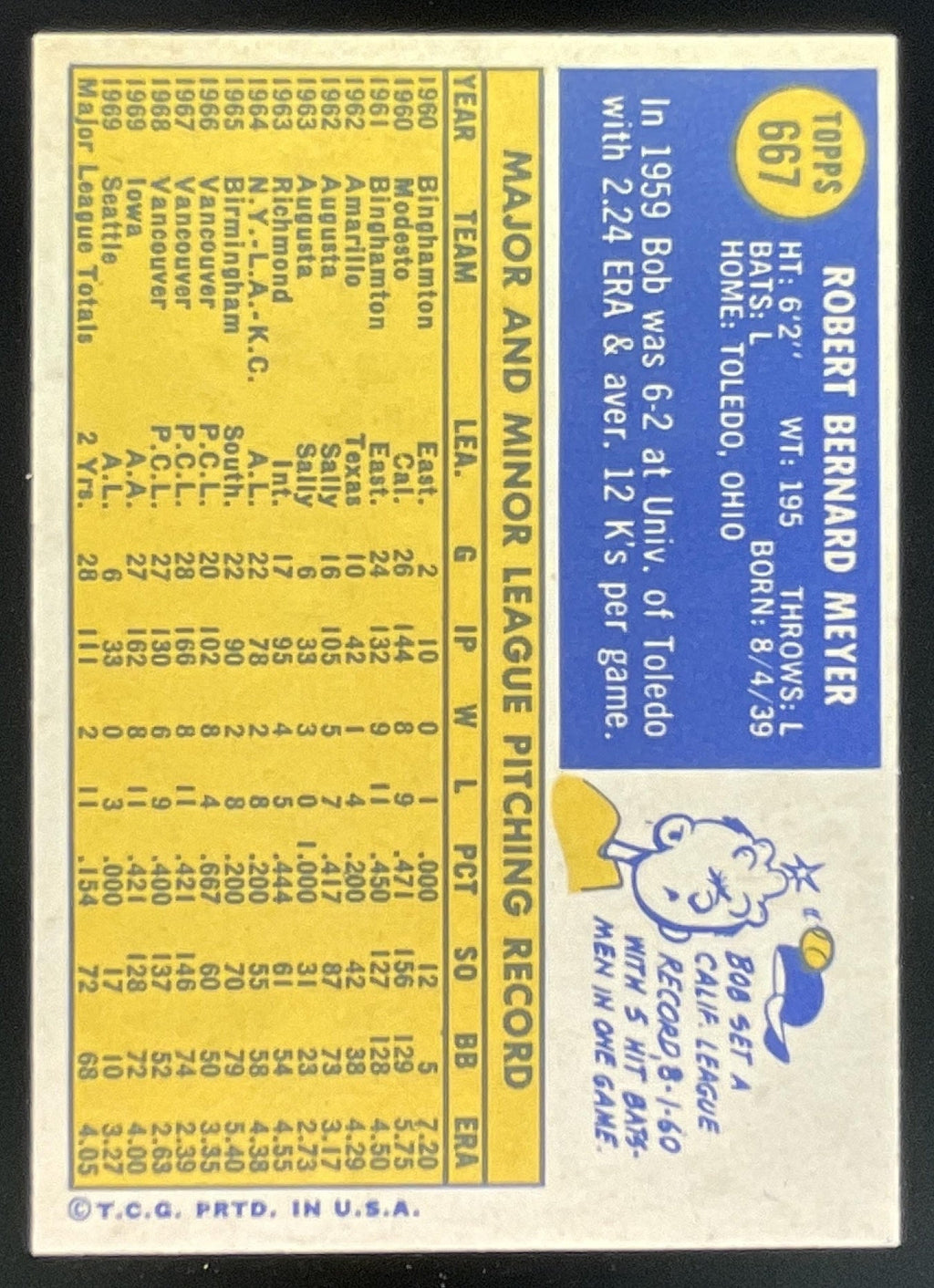 1970 Topps #667 Bob Meyer product image 2, provided for visual reference and product detail review